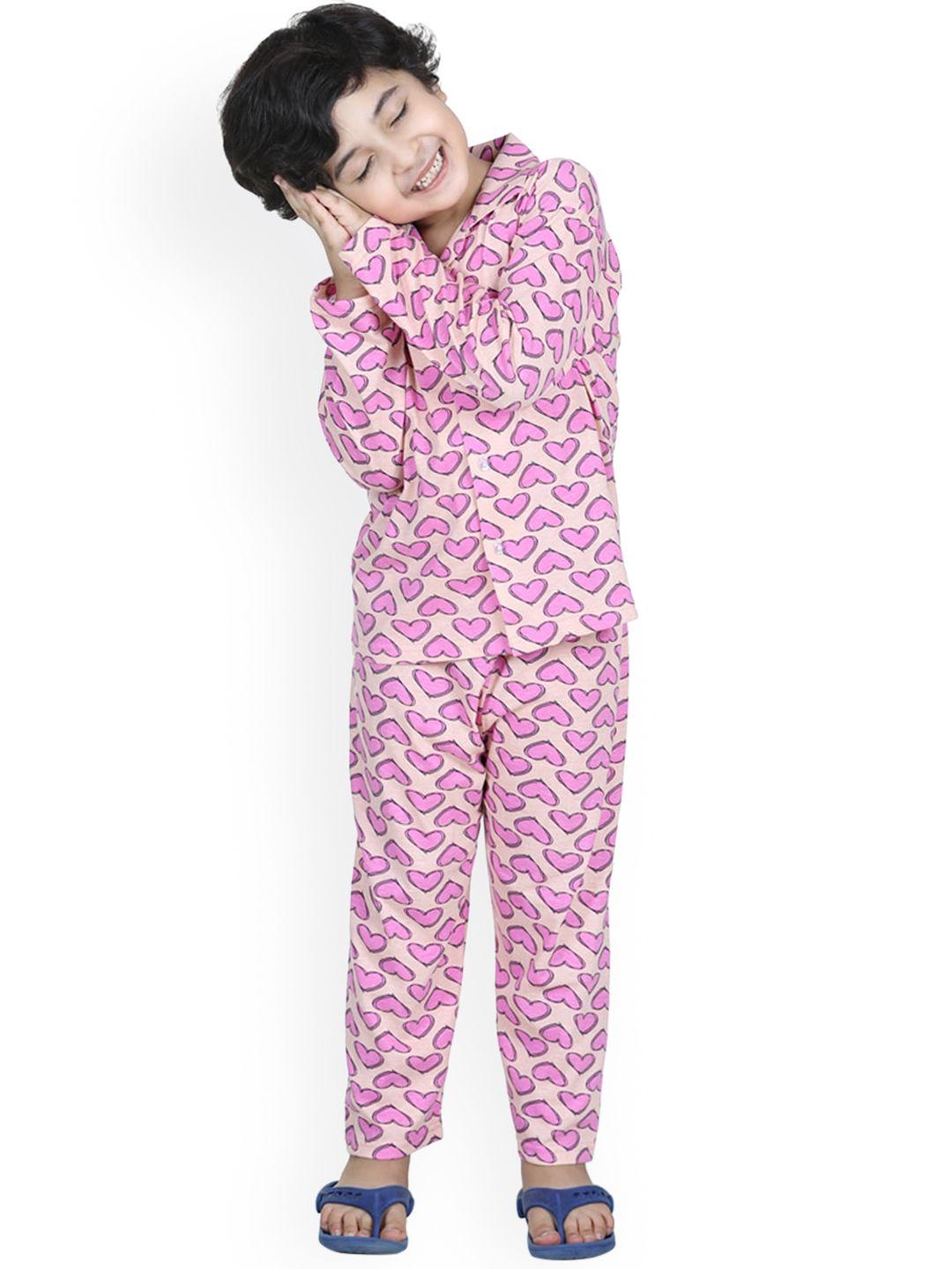 aj dezines boys peach-coloured & pink printed night suit
