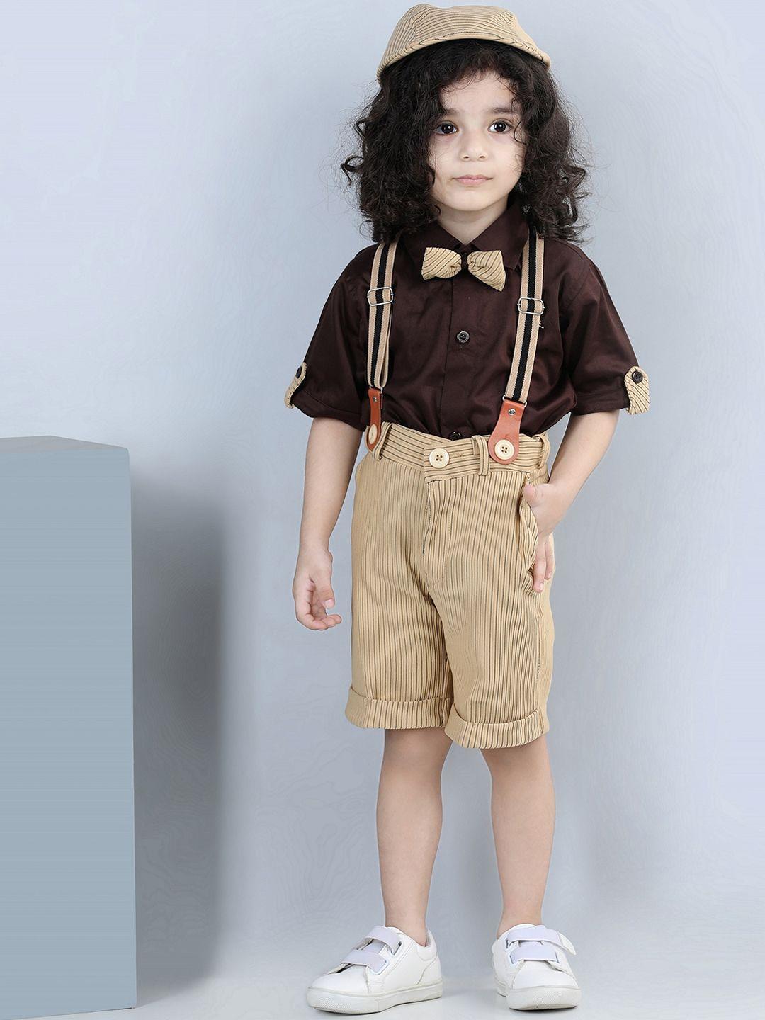 aj dezines boys printed shirt & shorts with suspenders