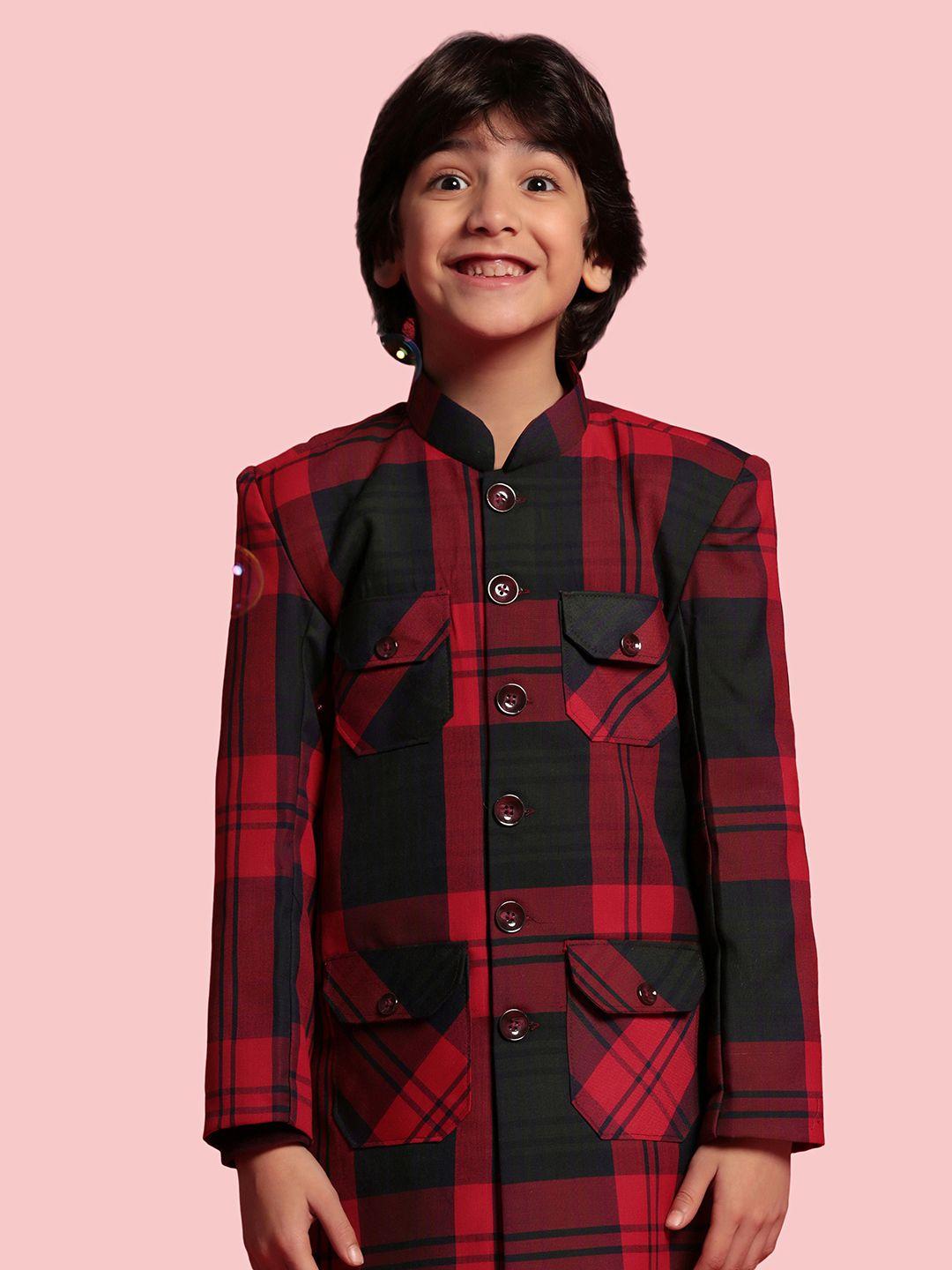 aj dezines boys red & black checked shirt with trousers
