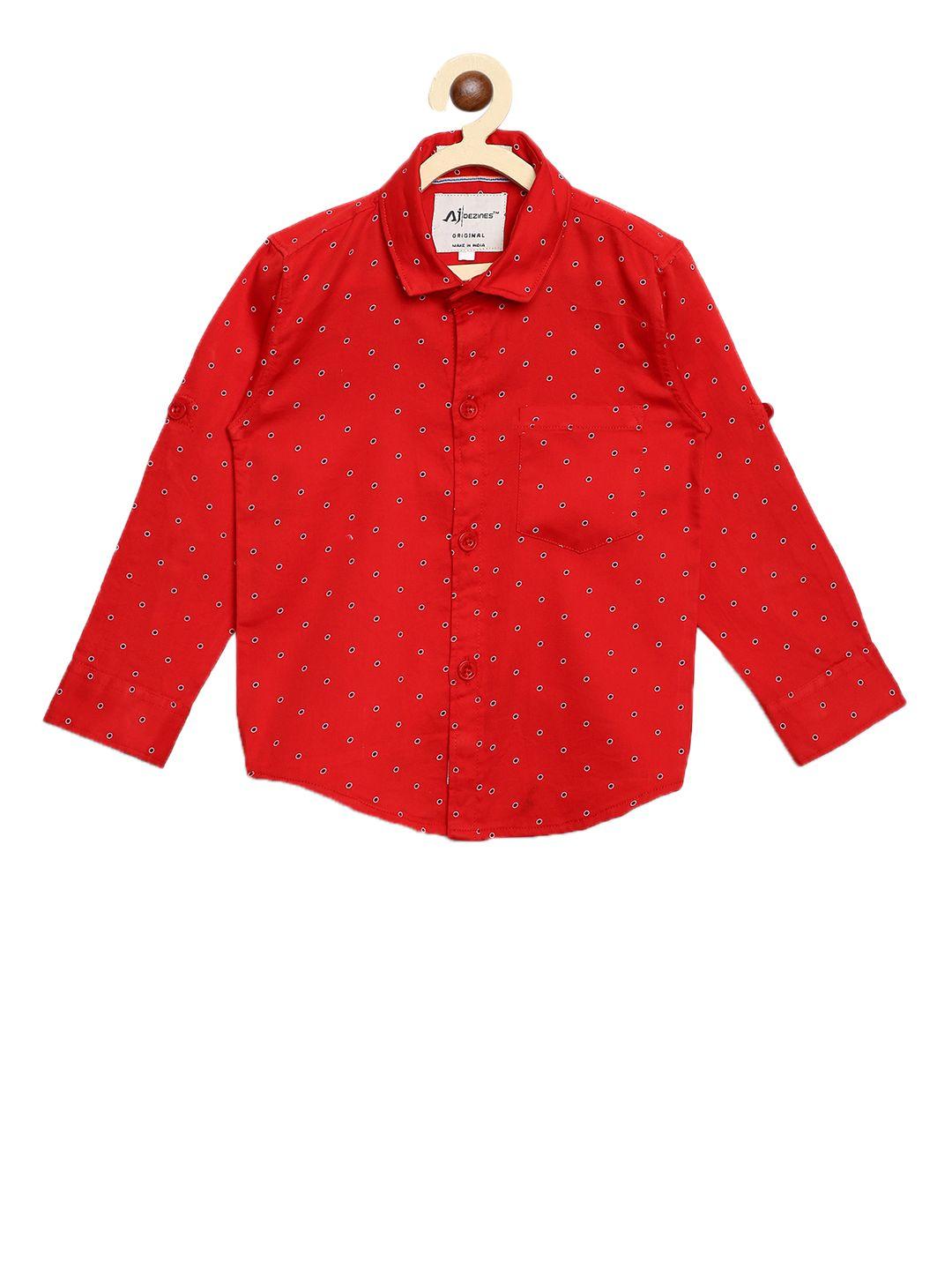aj dezines boys red regular fit printed casual shirt