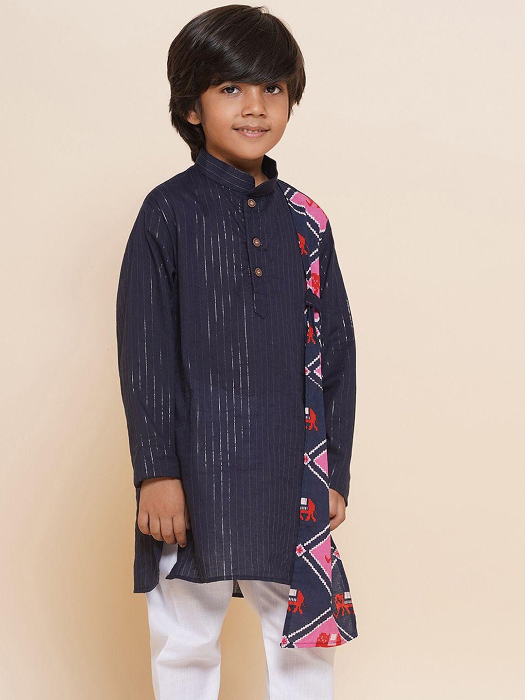 aj dezines boys striped woven design band collar long sleeves pure cotton kurta