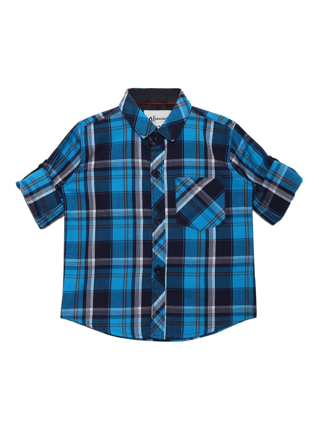 aj dezines boys turquoise blue & turquoise blue regular fit checked party shirt