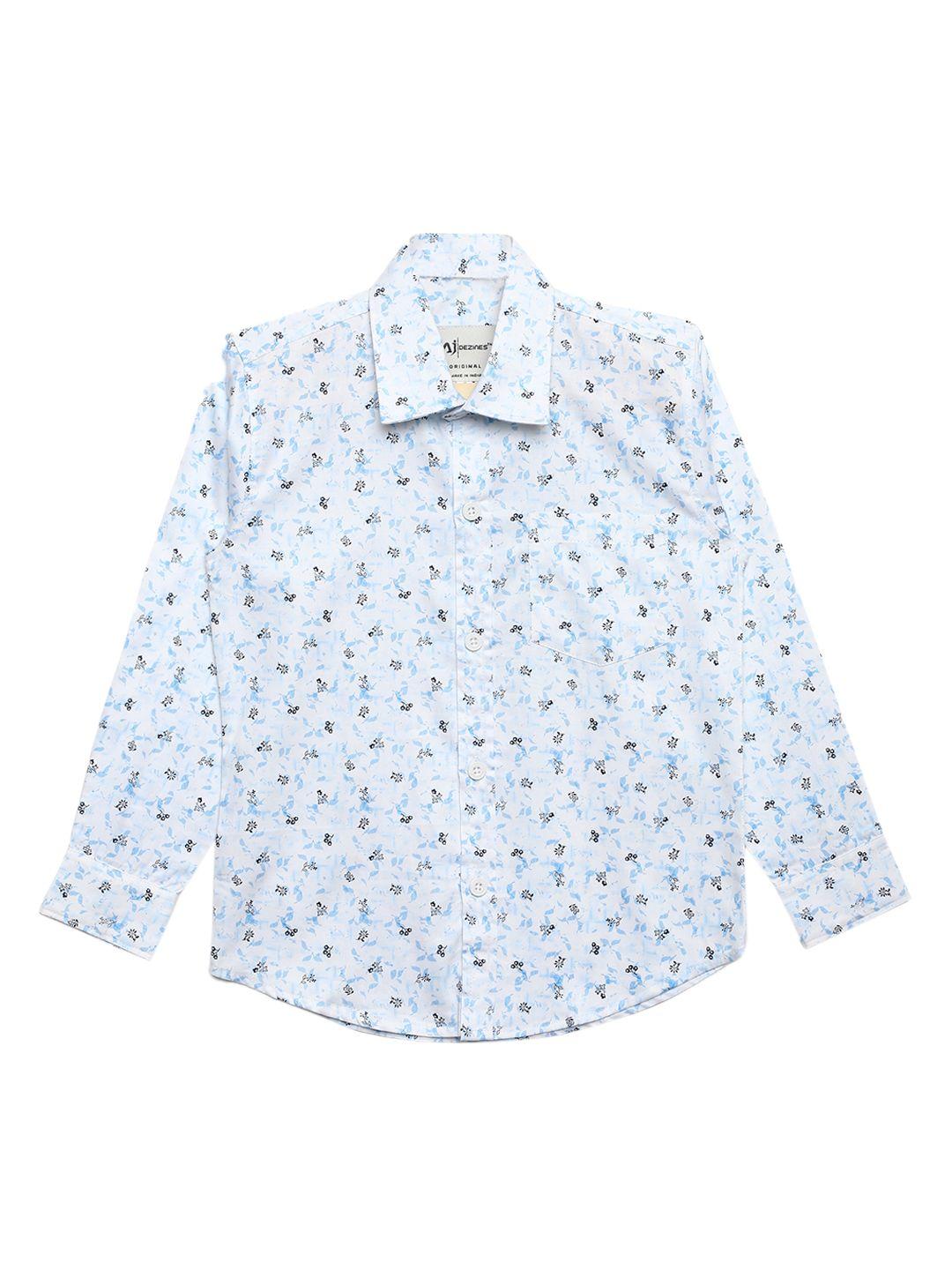 aj dezines boys white & blue regular fit floral printed casual shirt