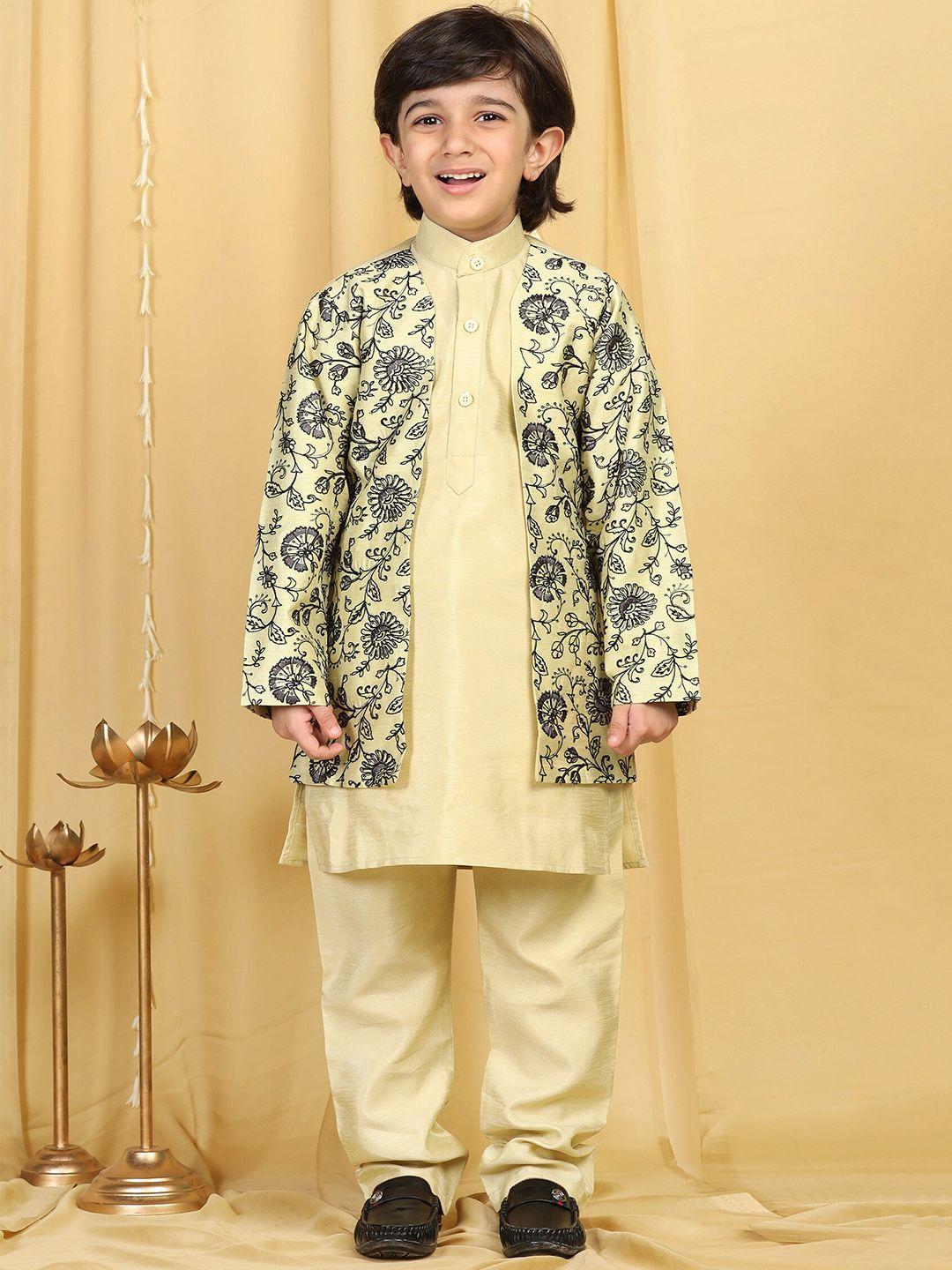 aj dezines boys yellow embroidered sherwani with trouser & with jacket