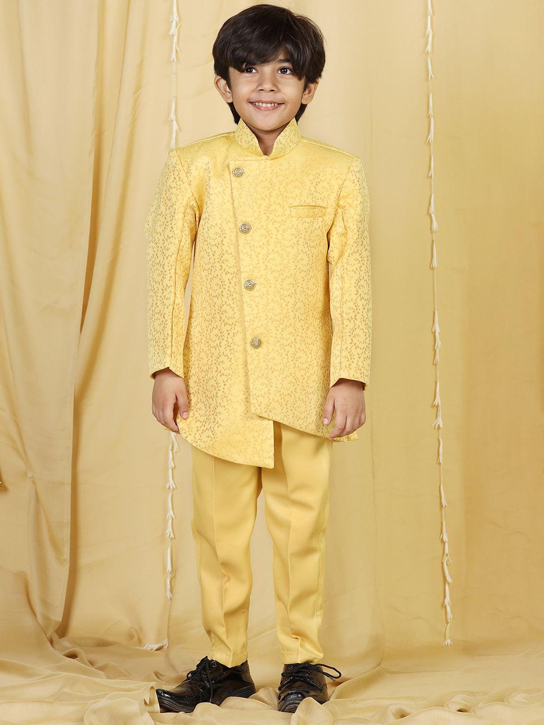 aj dezines boys yellow floral sherwani with trouser