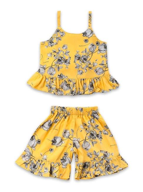aj dezines kids yellow & grey floral print top set
