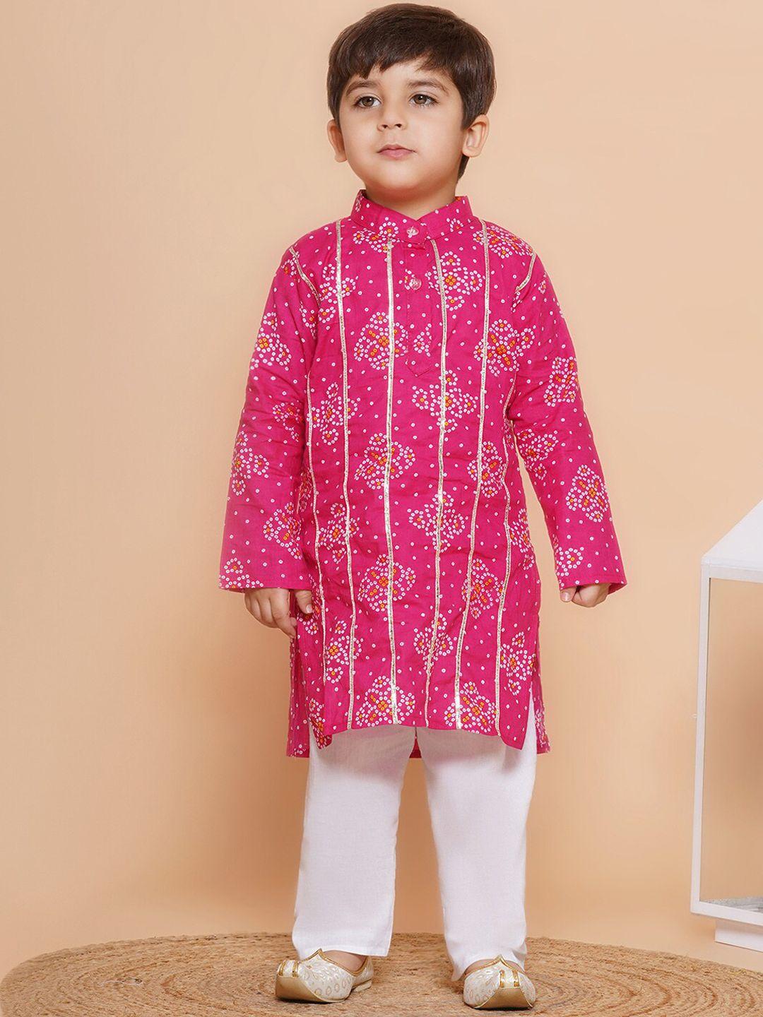 aj dezines boys bandhani printed band collar gotta patti pure cotton kurta with pyjamas