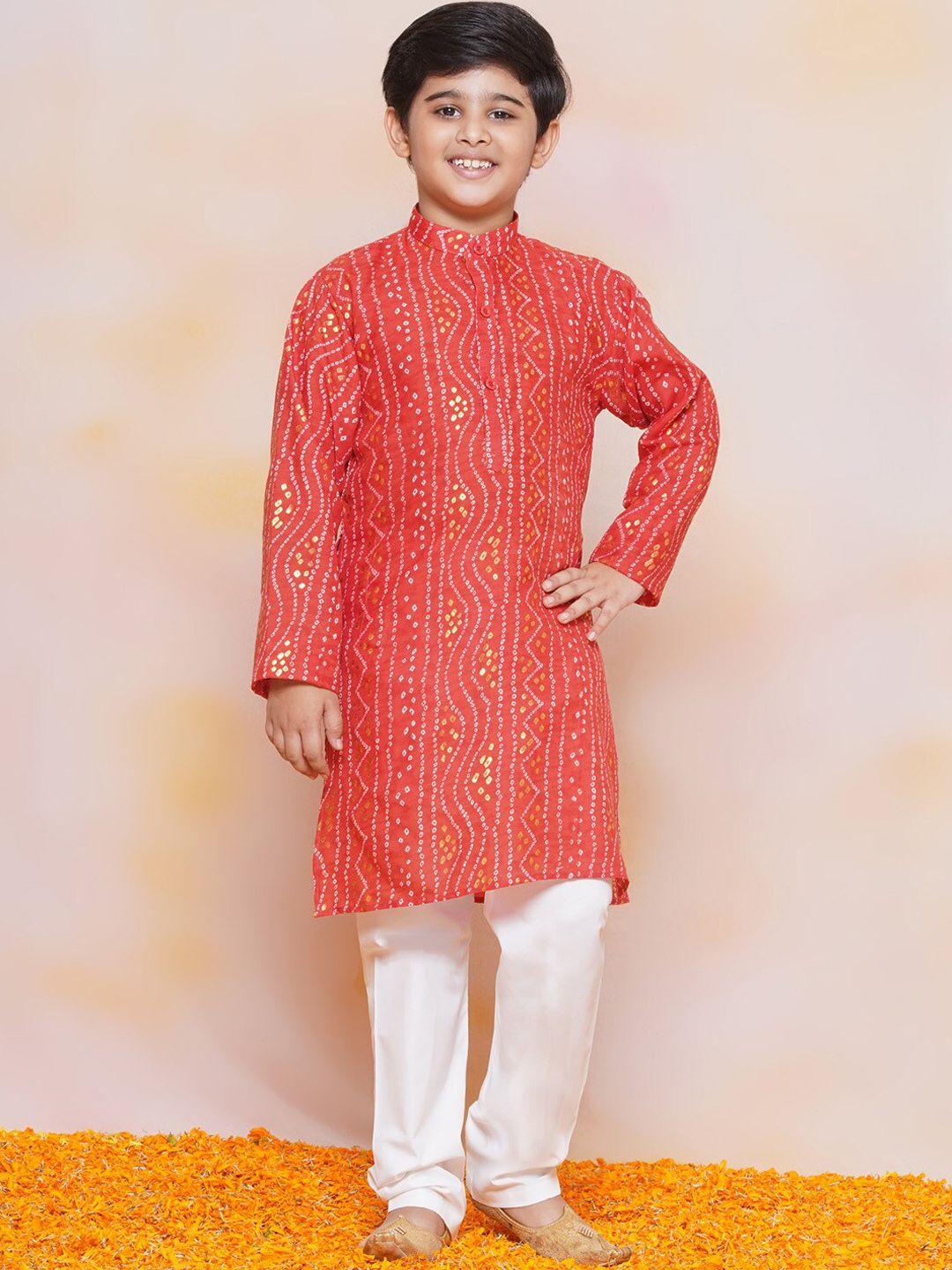 aj dezines boys bandhani printed band collar regular pure cotton kurta with pyjamas