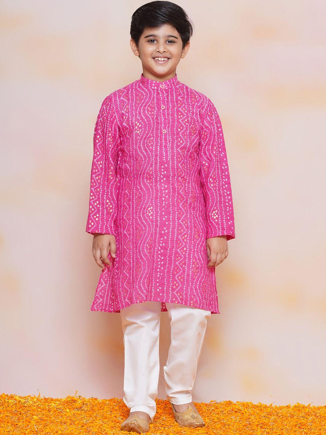 aj dezines boys bandhani printed mandarin collar pure cotton kurta with pyjamas
