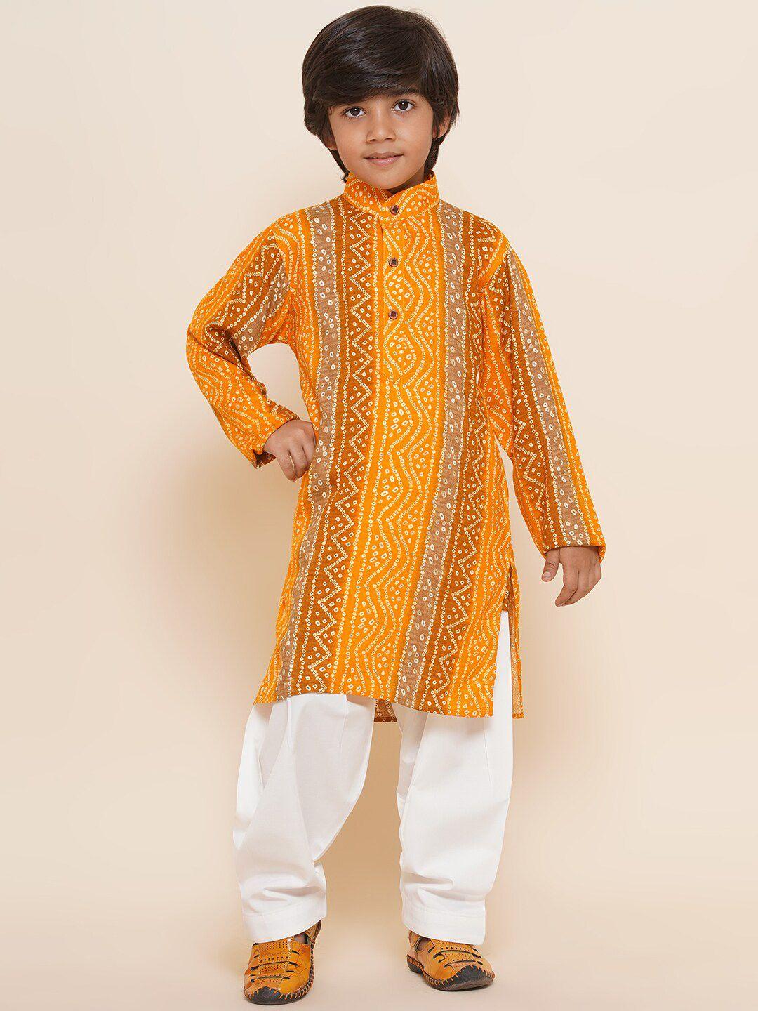 aj dezines boys bandhani printed pure cotton kurta with salwar