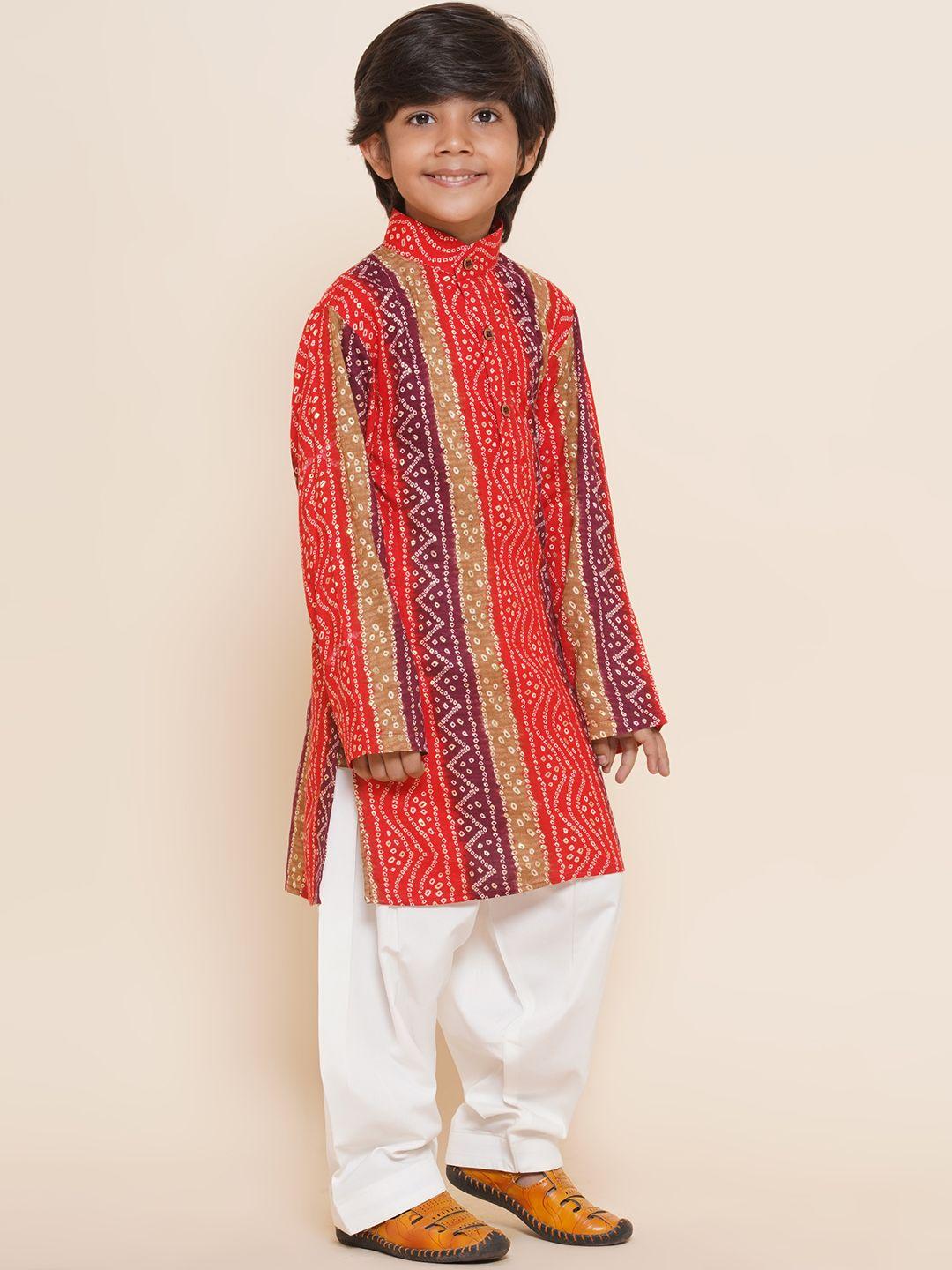 aj dezines boys bandhani printed regular pure cotton kurta with salwar
