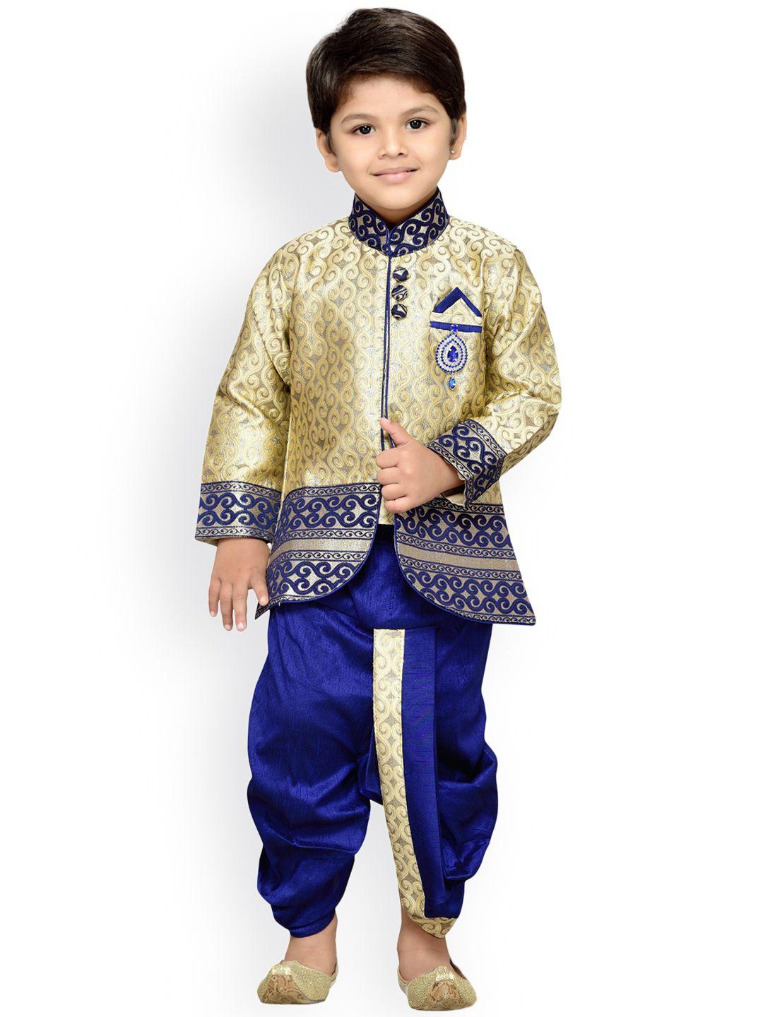 aj dezines boys beige & blue indo western kurta dhoti set