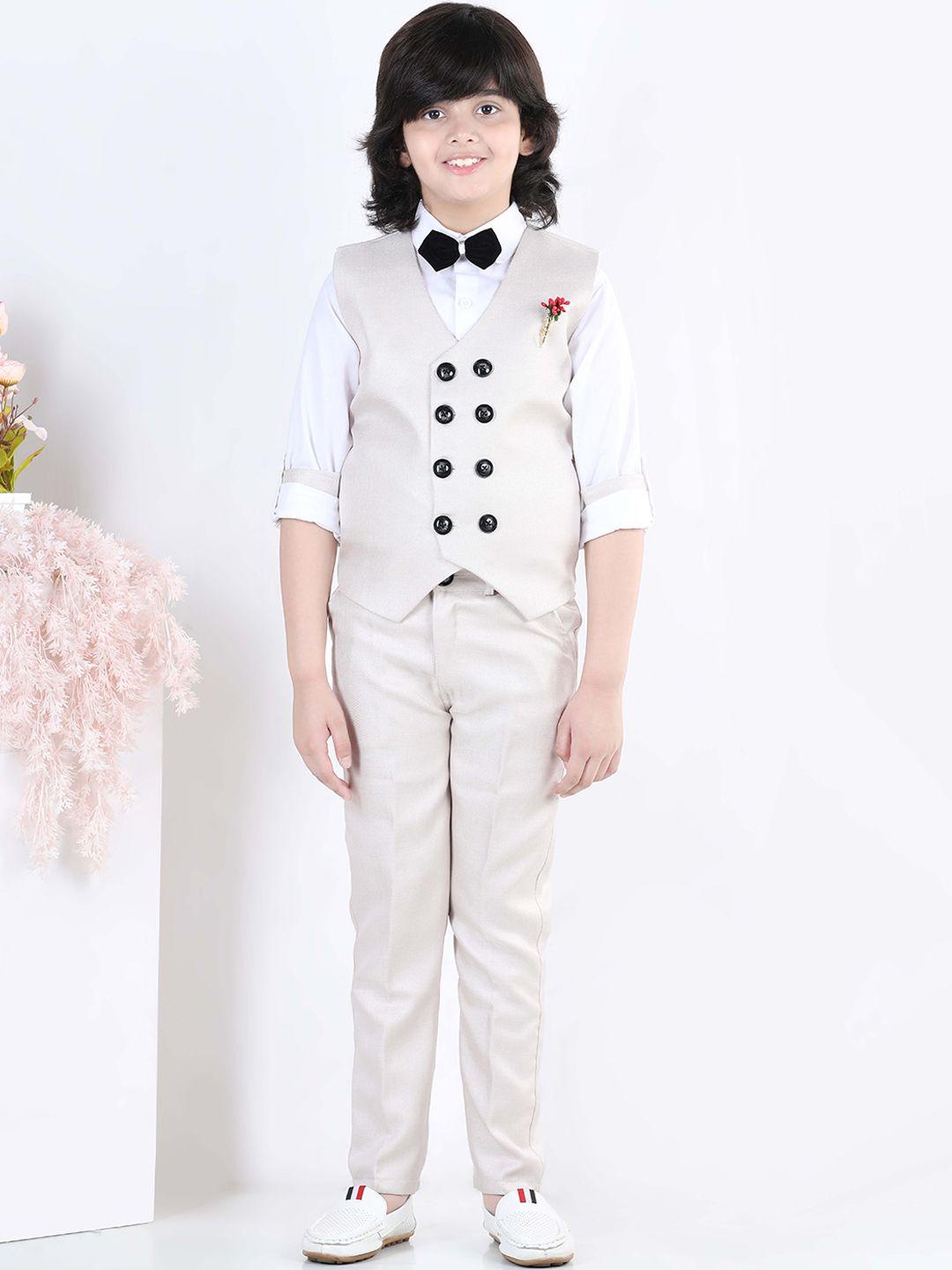 aj dezines boys beige & white shirt with trousers