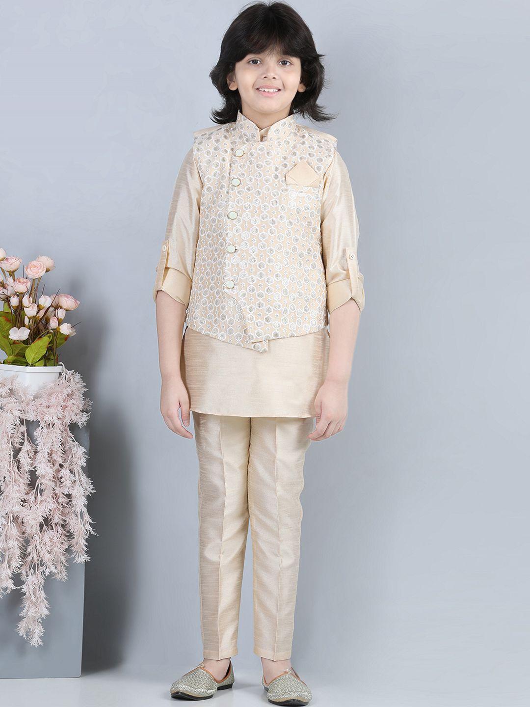 aj dezines boys beige printed kurta with pyjamas