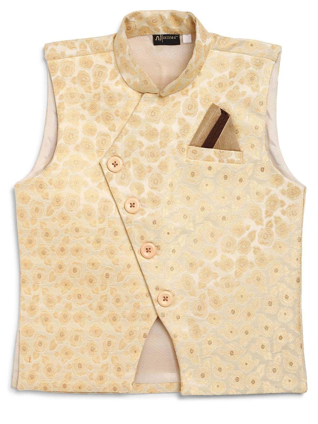 aj dezines boys beige woven design nehru jacket