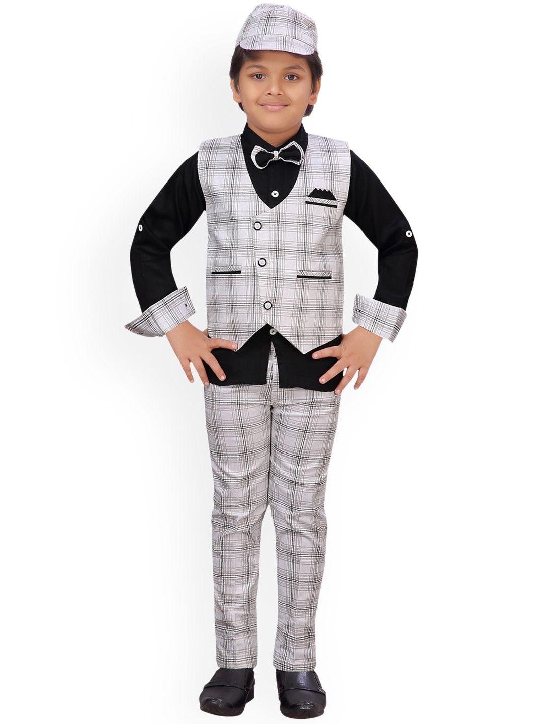 aj dezines boys black & grey solid shirt with trousers & bow tie