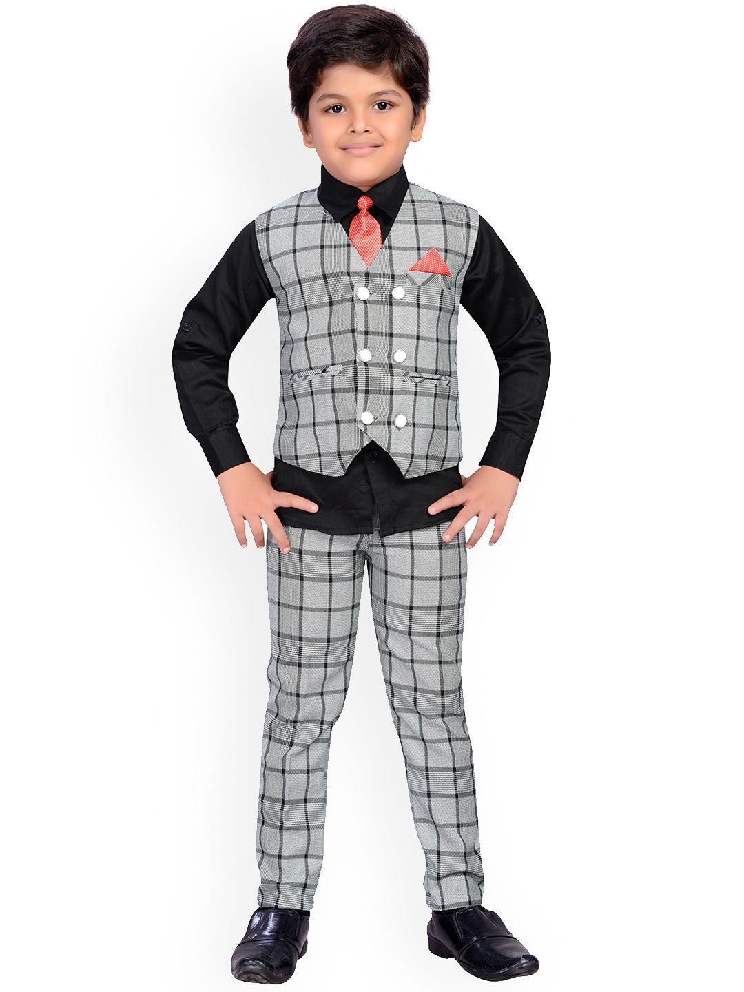 aj dezines boys black & grey solid shirt with trousers