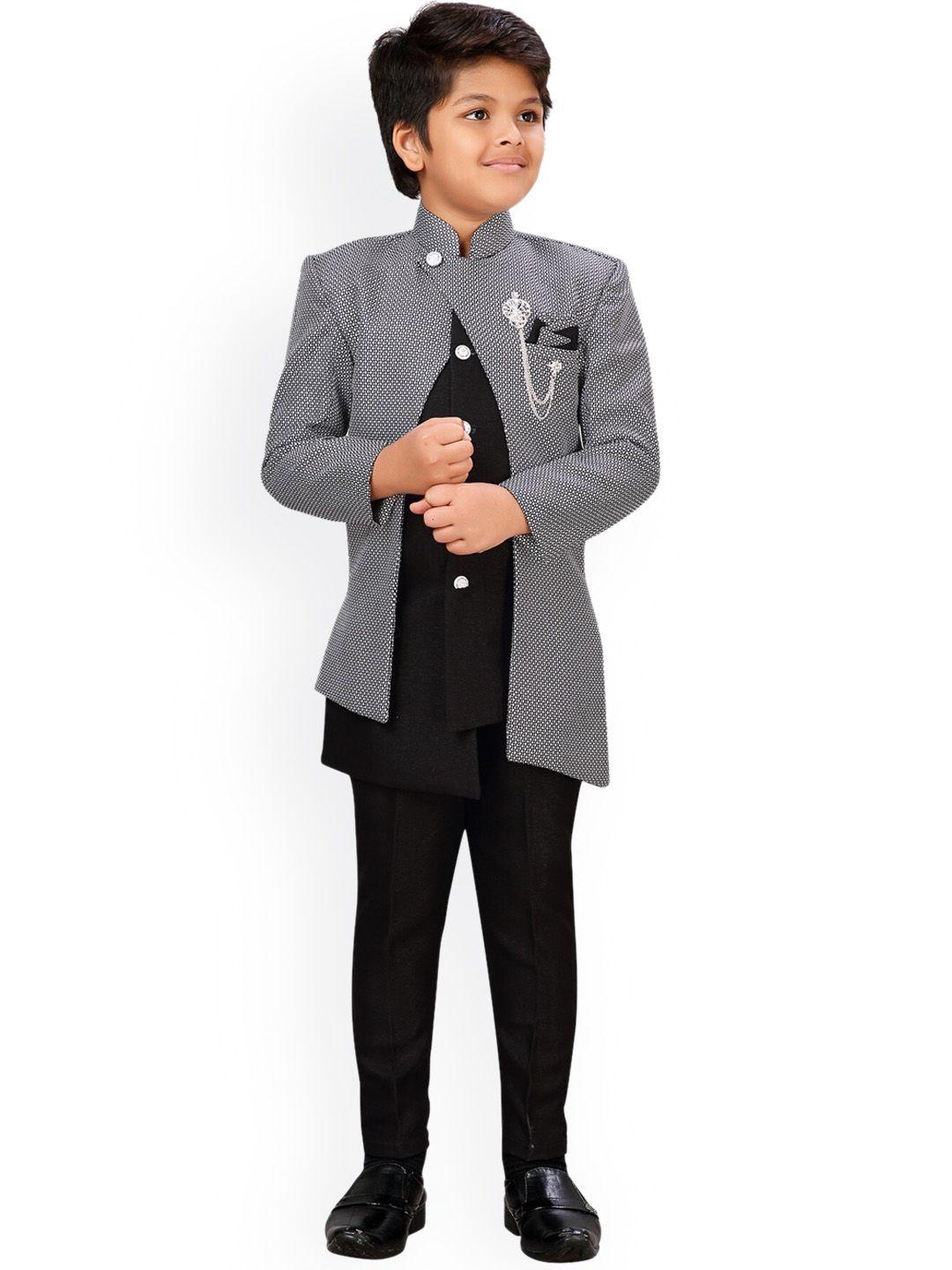 aj dezines boys black & white indo western sherwani set