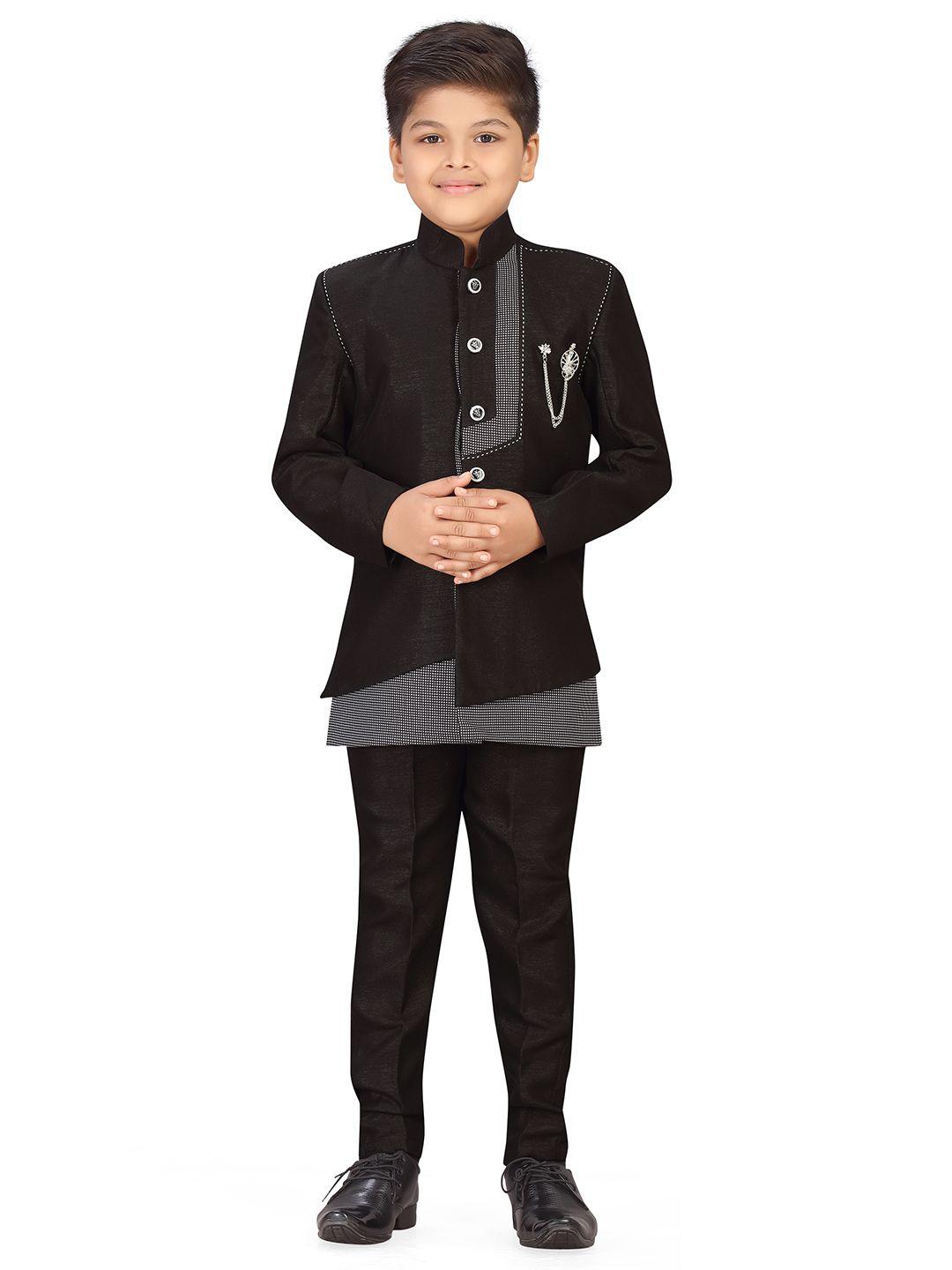 aj dezines boys black printed indo western sherwani