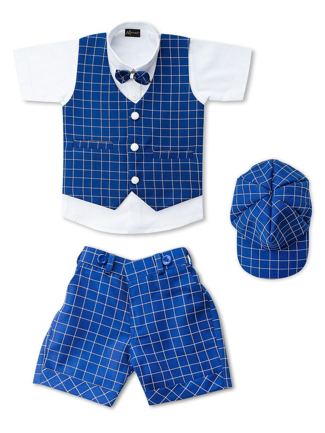 aj dezines boys blue & white checked clothing set