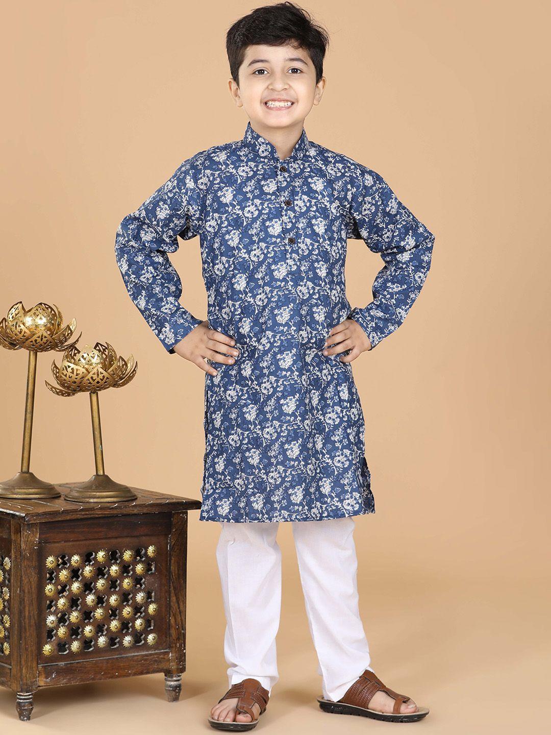 aj dezines boys blue ethnic motifs printed kurta with pyjamas