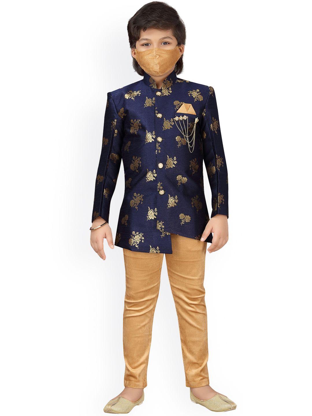 aj dezines boys blue floral brocade sherwani