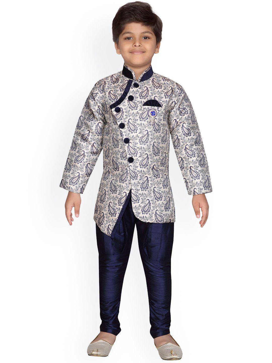 aj dezines boys blue printed sherwani set