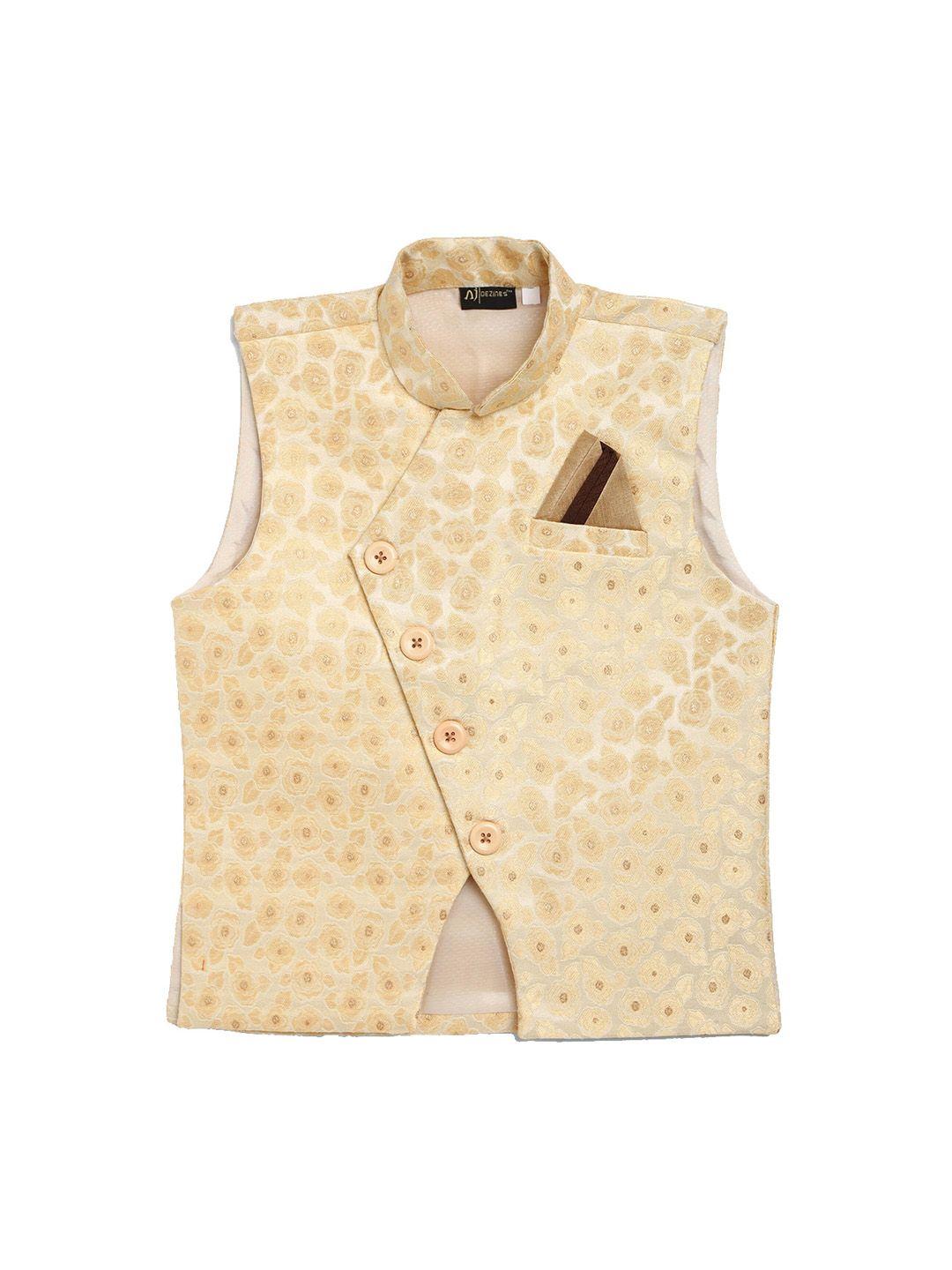 aj dezines boys brown & beige woven design nehru jacket