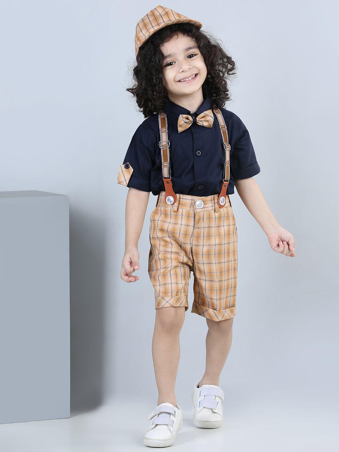 aj dezines boys brown & navy blue shirt with shorts