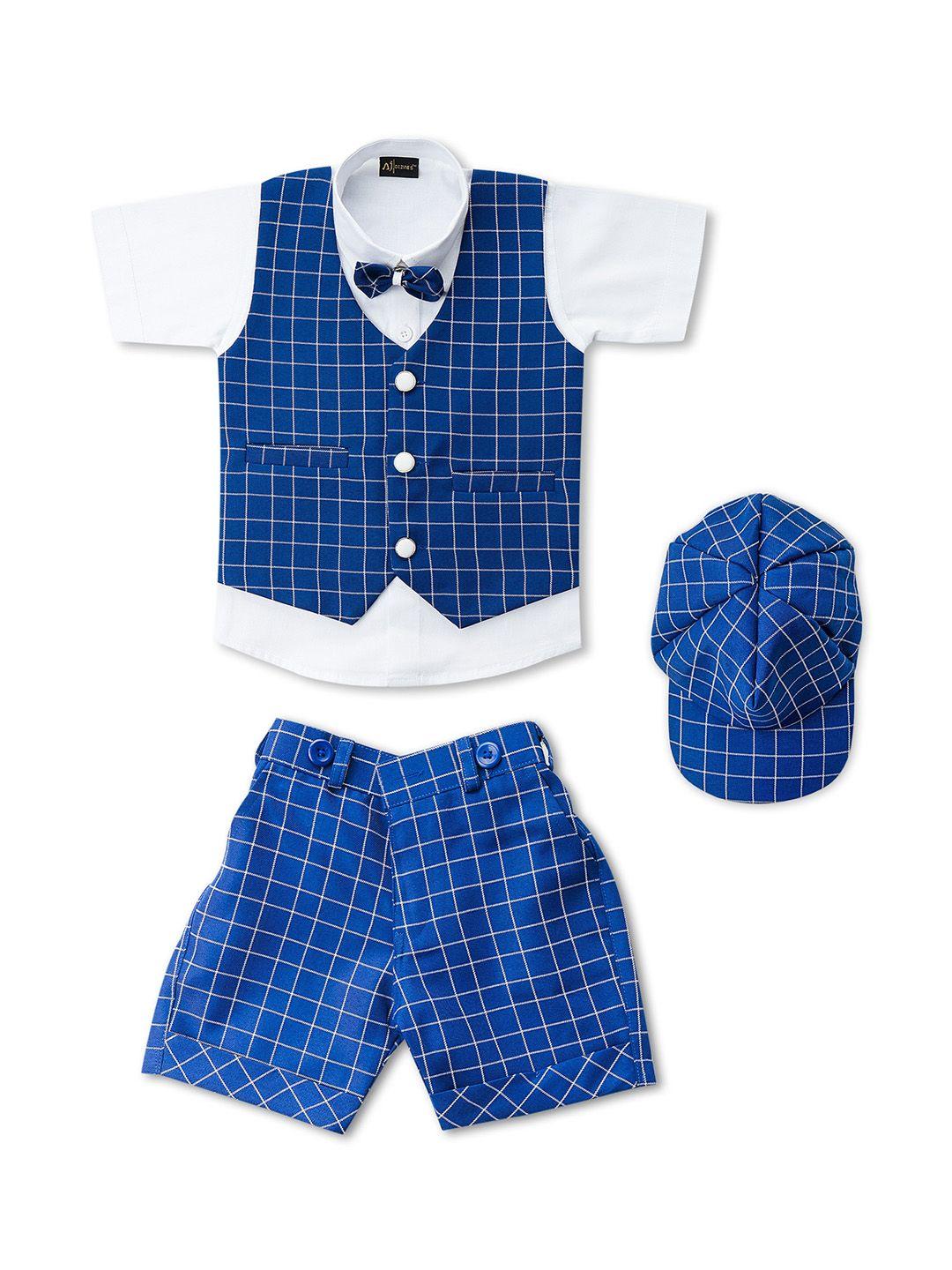 aj dezines boys checked shirt with shorts & waistcoat