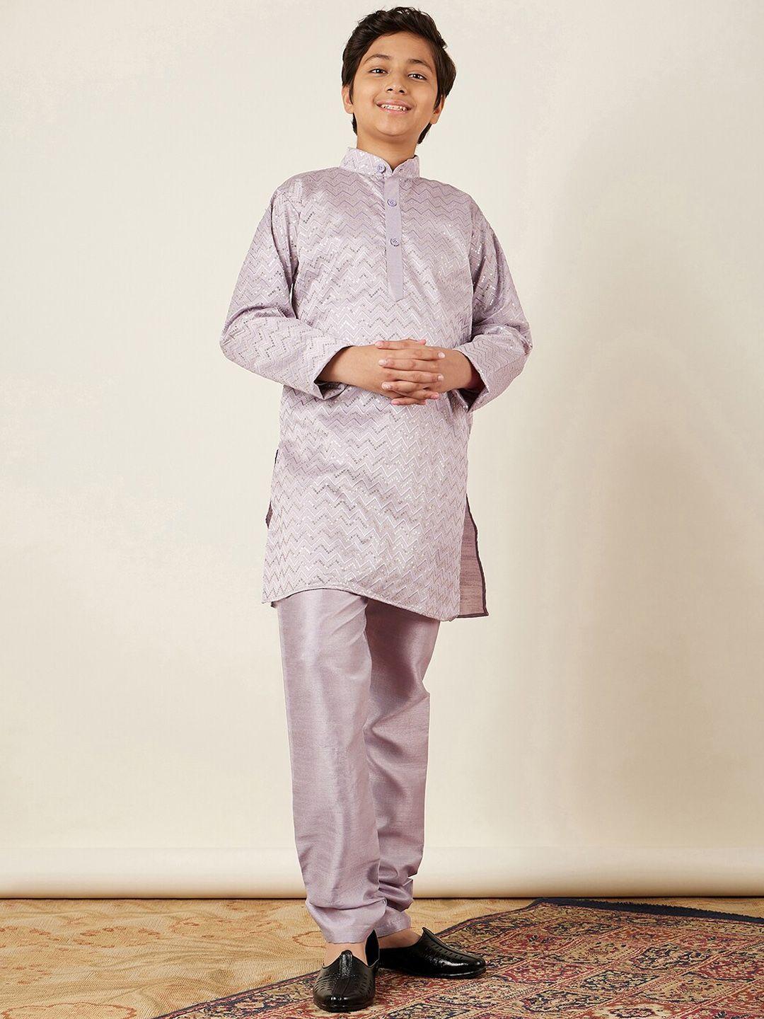 aj dezines boys embroidered sequinned mandarin collar kurta with pyjamas