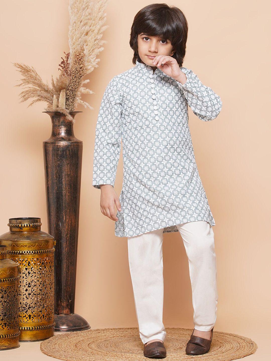 aj dezines boys ethnic motifs embroidered pure cotton kurta with pyjamas