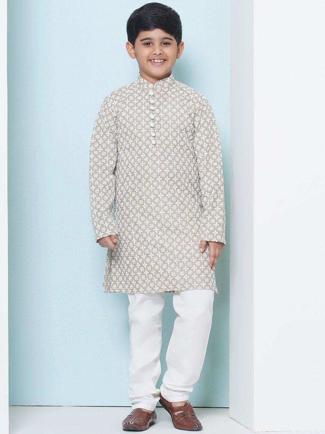 aj dezines boys ethnic motifs embroidered pure cotton kurta with trousers