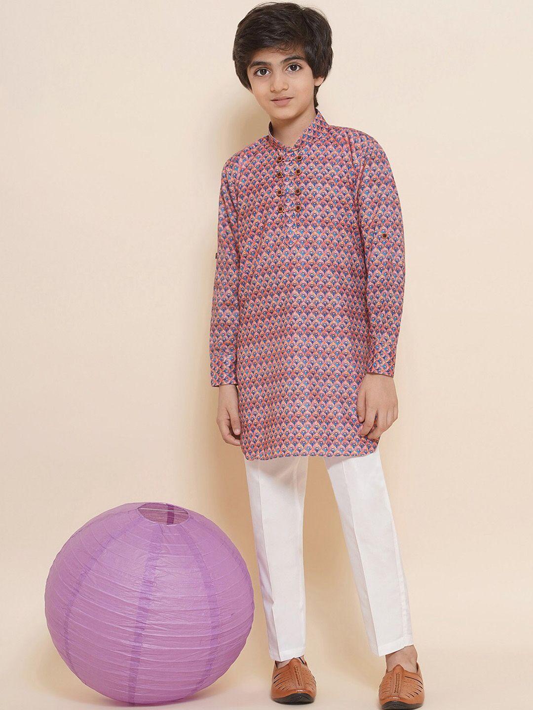 aj dezines boys ethnic motifs printed mandarin collar kurta with pyjamas