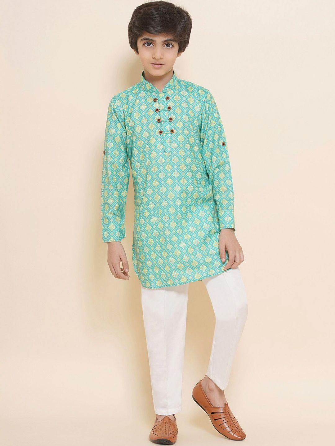 aj dezines boys ethnic motifs printed mandarin collar straight kurta with trousers