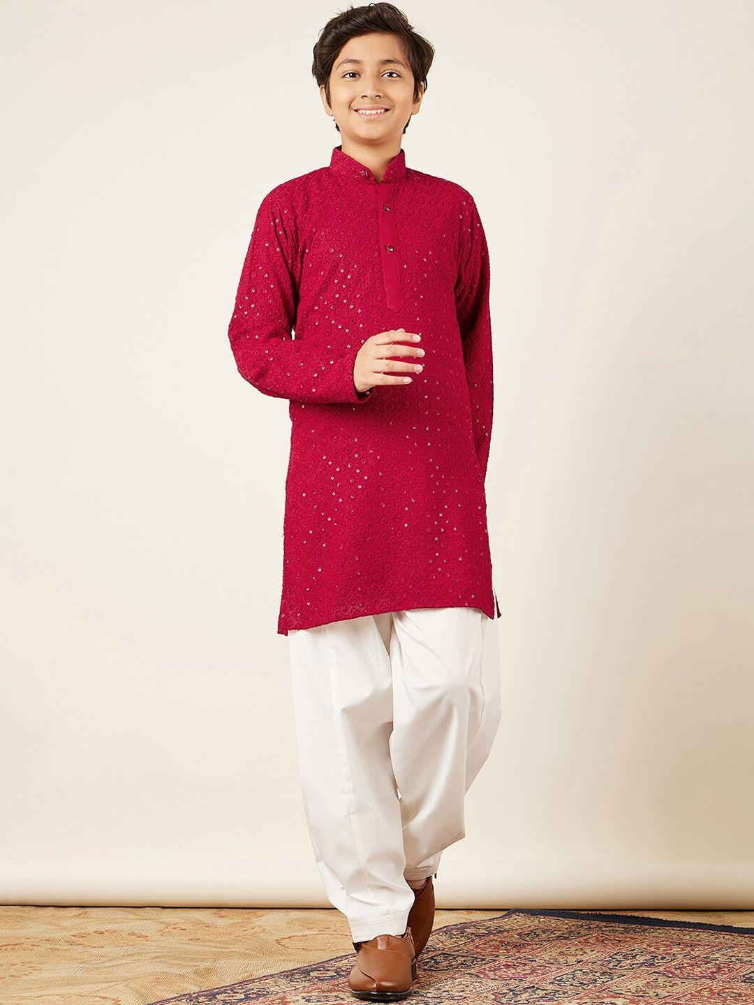 aj dezines boys ethnic motifs sequinned chikankari  pure cotton kurta with salwar