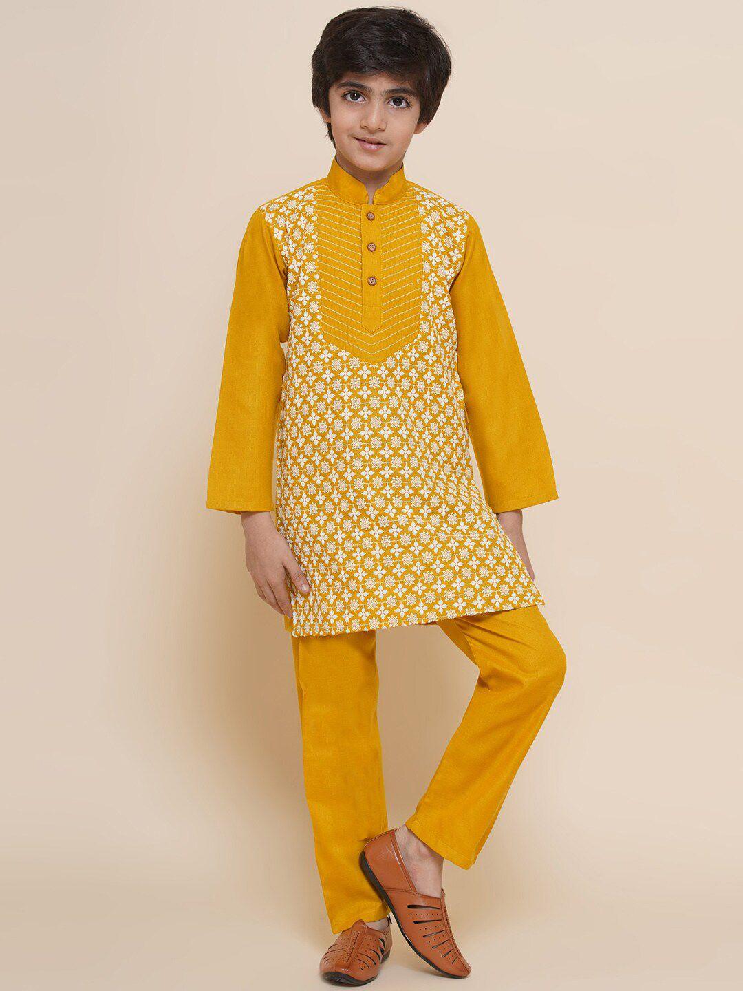 aj dezines boys floral embroidered pure cotton kurta with pyjamas