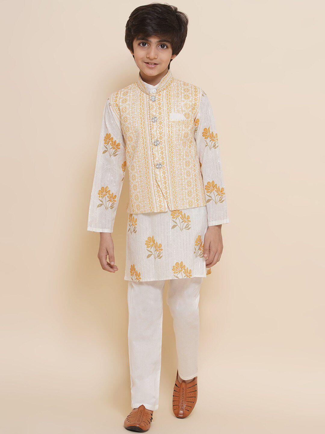 aj dezines boys floral printed mandarin collar pure cotton kurta with pyjamas & jacket