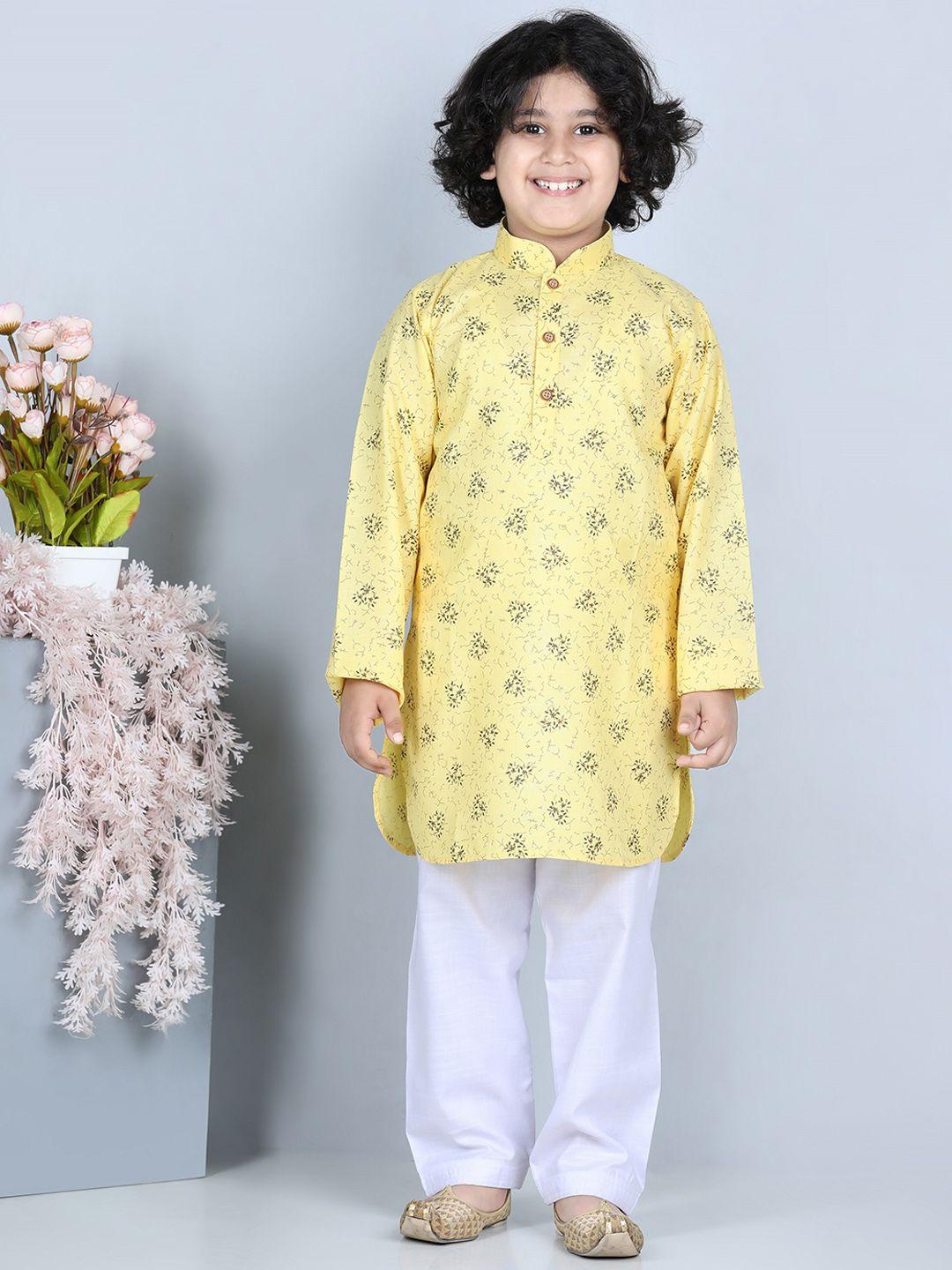 aj dezines boys floral printed pure cotton kurta with pyjamas