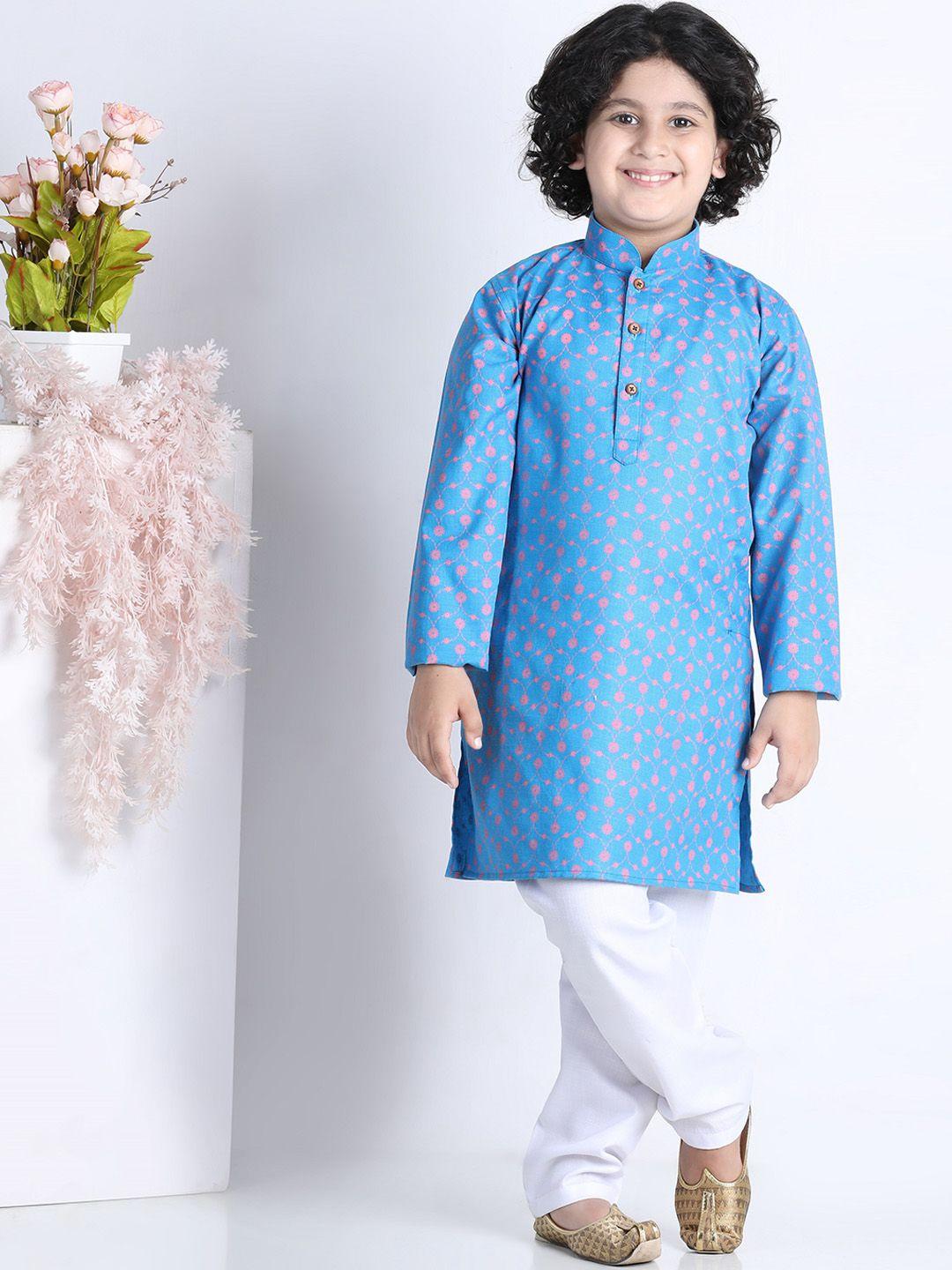 aj dezines boys floral printed pure cotton kurta with pyjamas