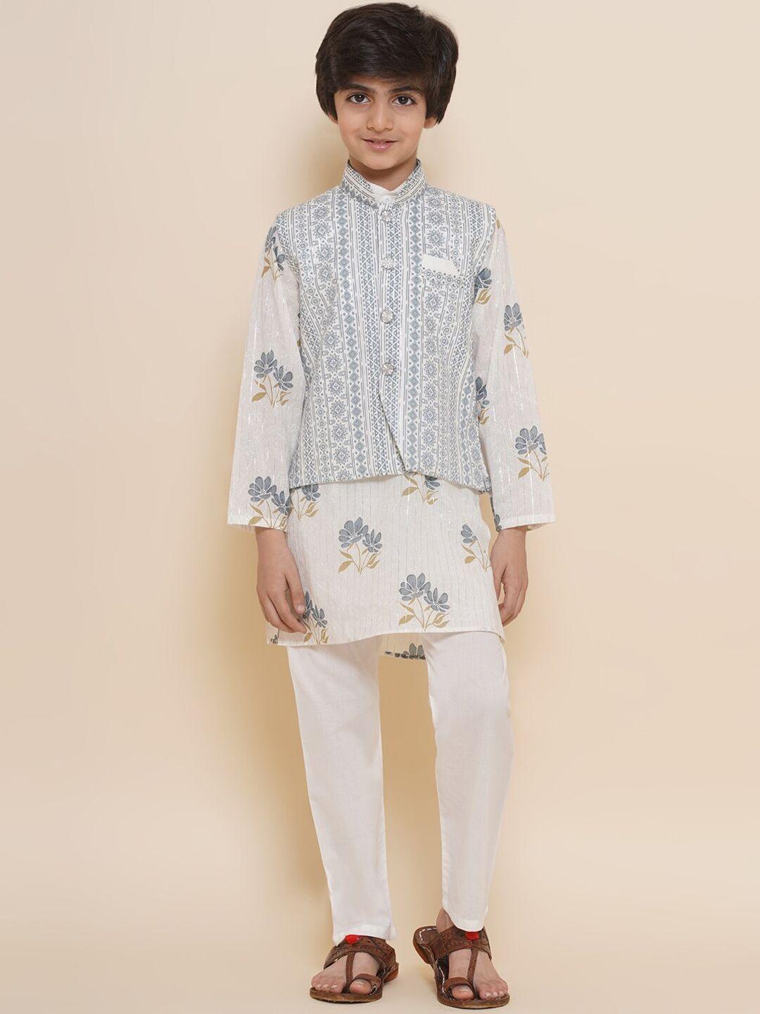 aj dezines boys floral printed pure cotton kurta with trousers & nehru jacket