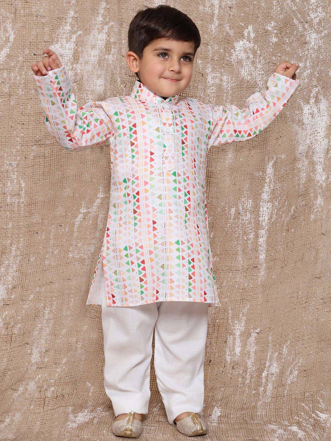 aj dezines boys geometric printed regular pure cotton kurta with pyjamas