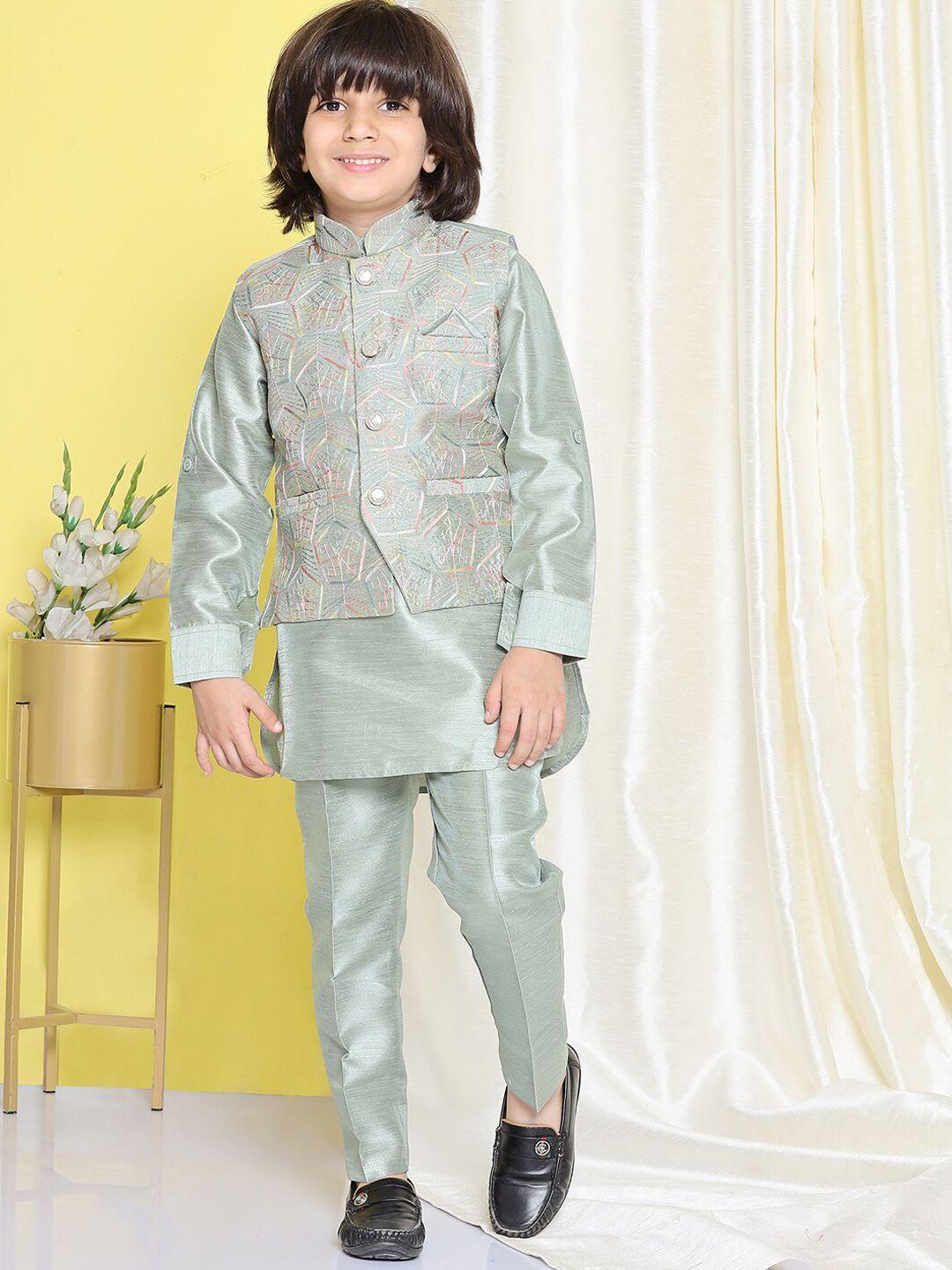 aj dezines boys green regular raw silk kurta with trousers