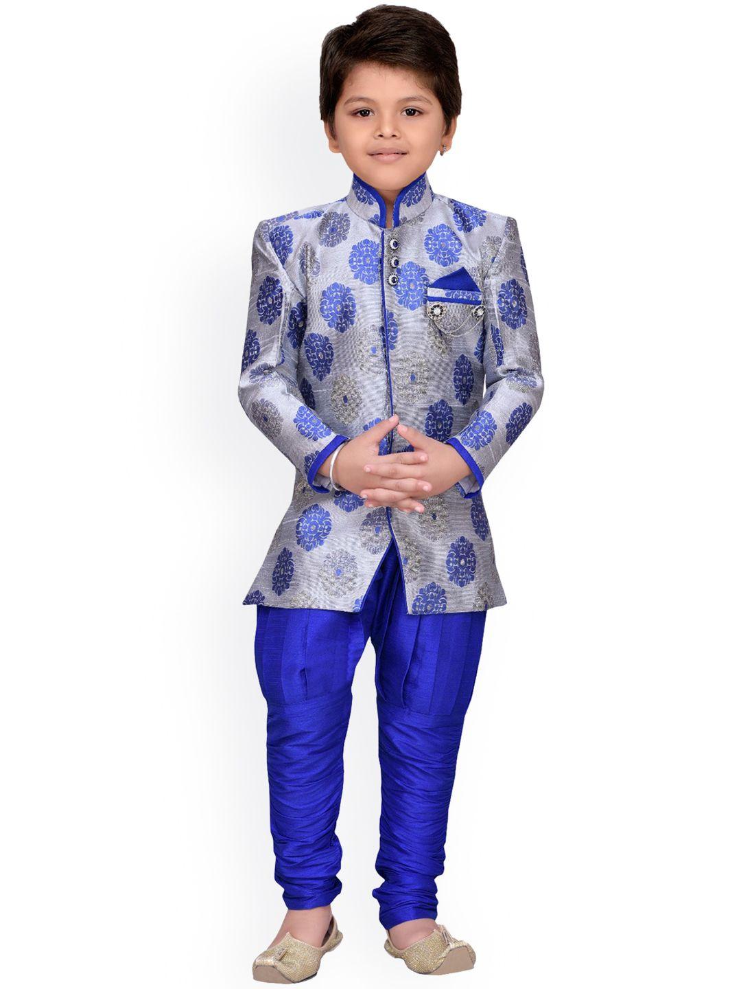 aj dezines boys grey & blue sherwani set