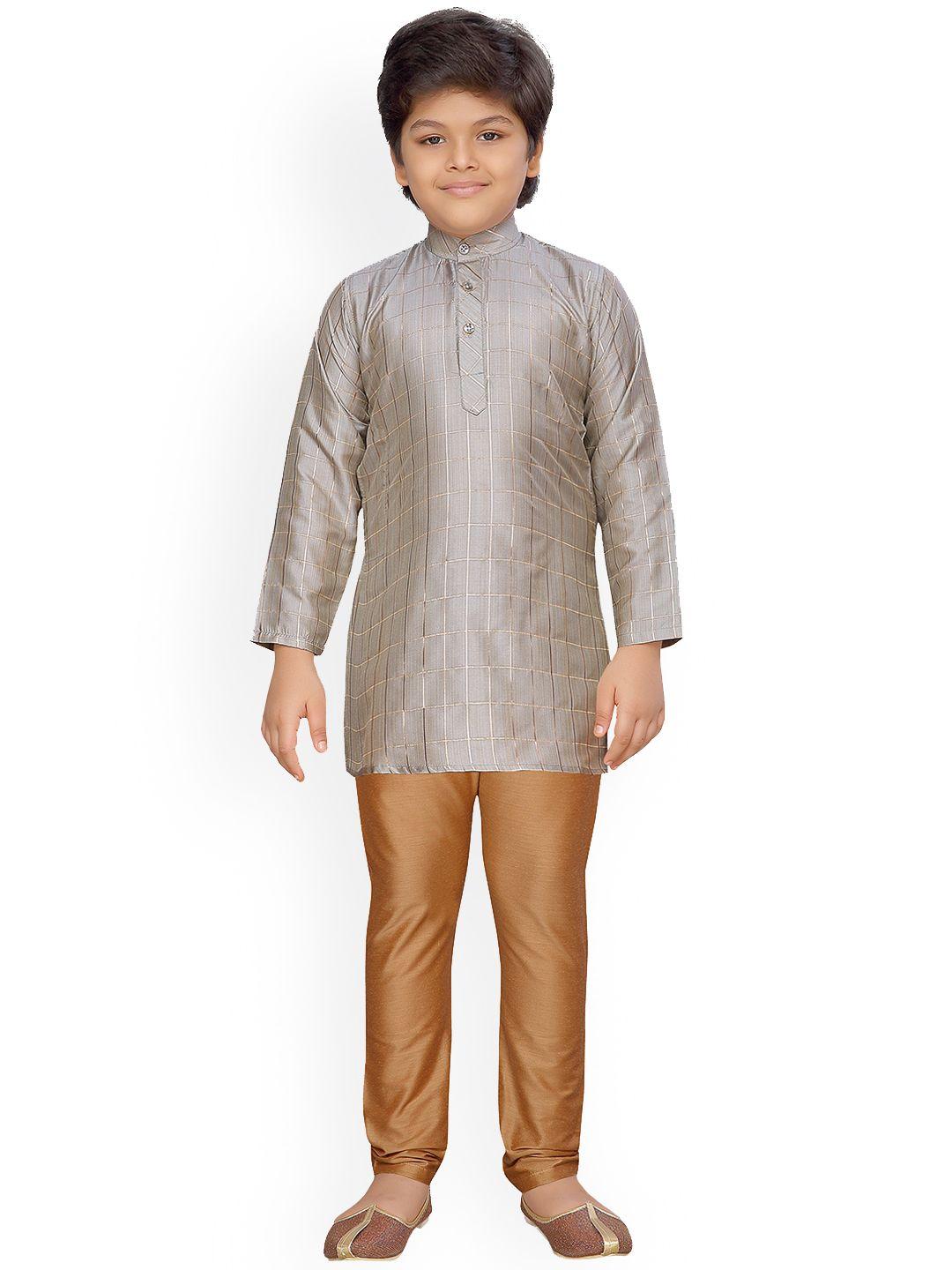 aj dezines boys grey & brown printed kurta with pyjamas