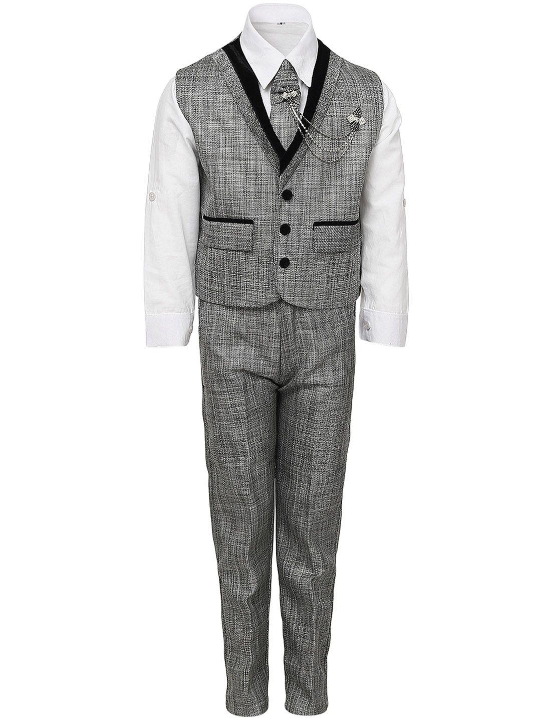 aj dezines boys grey & white regular fit party waistcoat suit