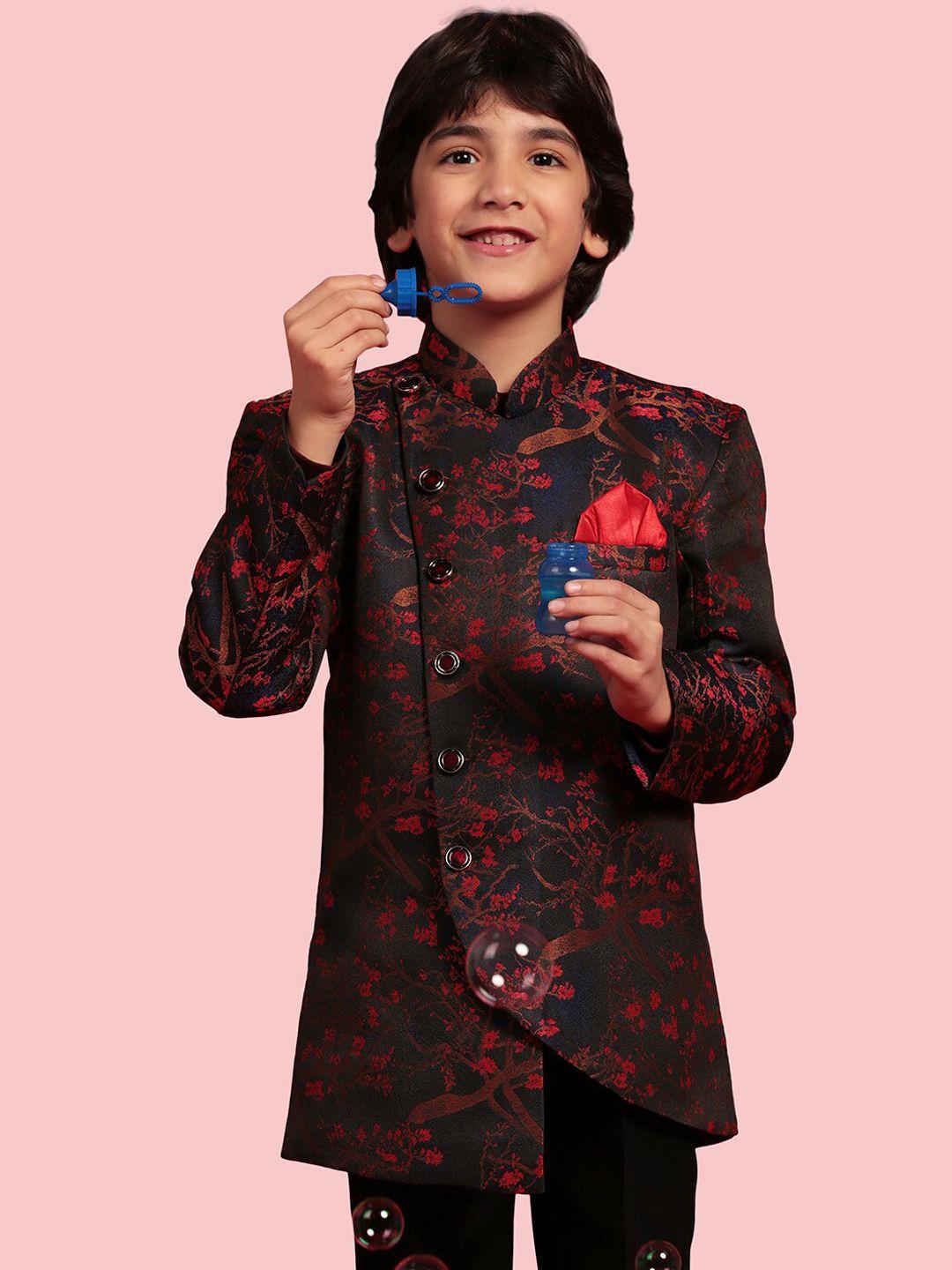 aj dezines boys indo western floral asymmetric sherwani set