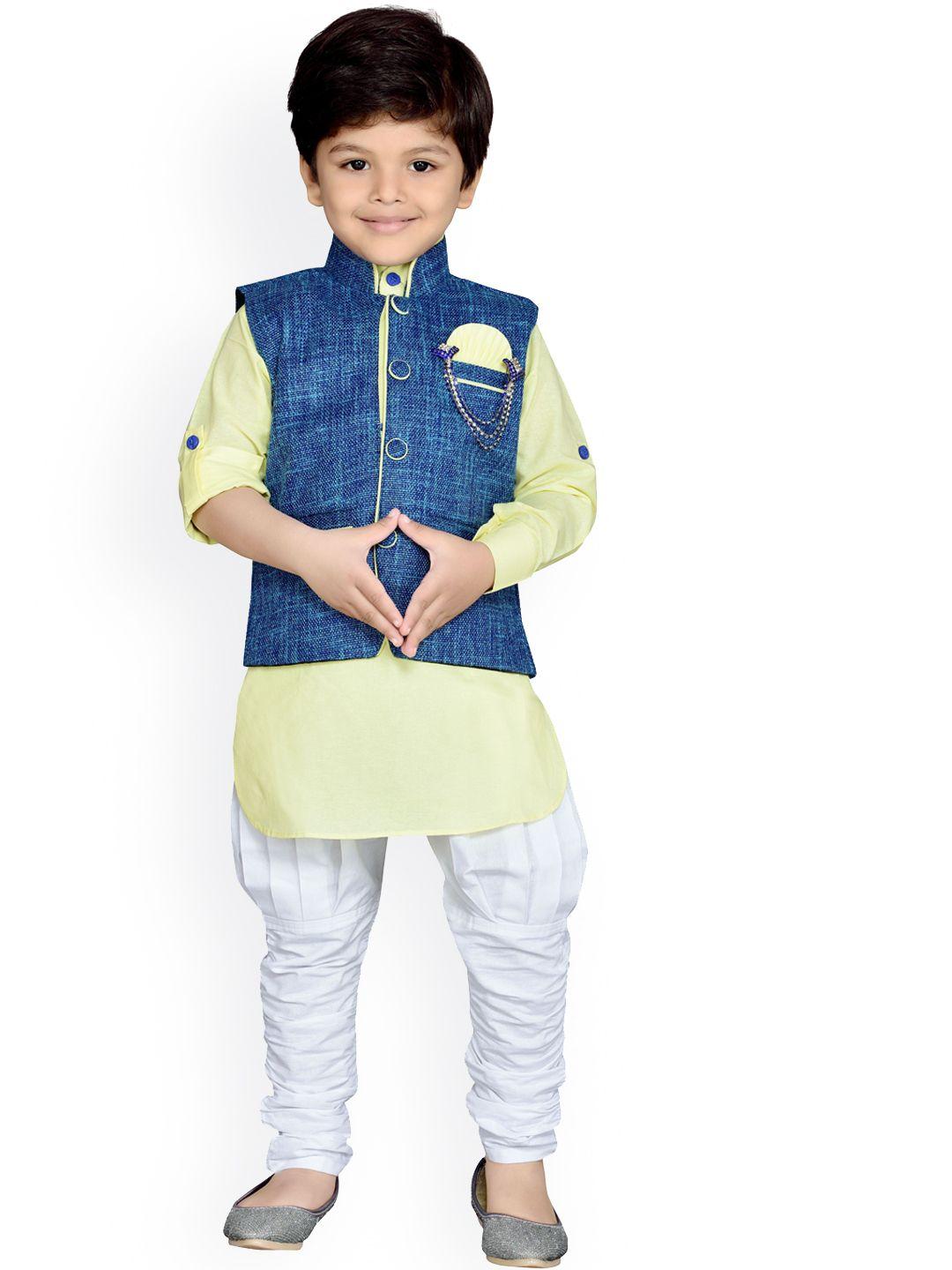 aj dezines boys mandarin collar pure cotton kurta with churidar & nehru jacket