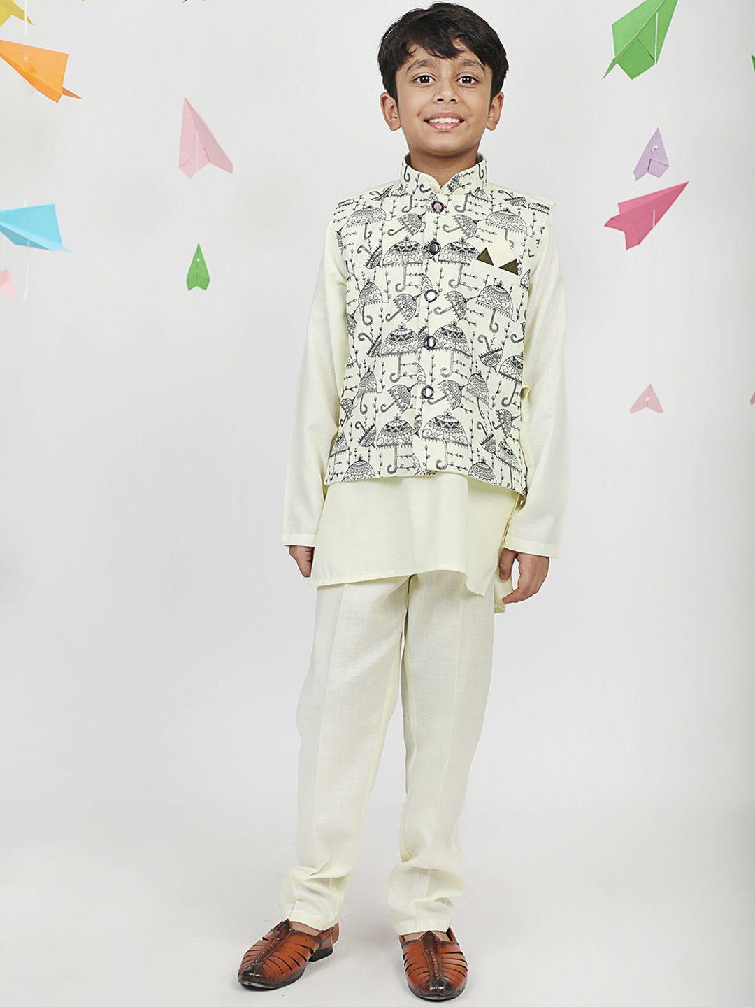 aj dezines boys mandarin collar pure cotton kurta with pyjamas & nehru jacket