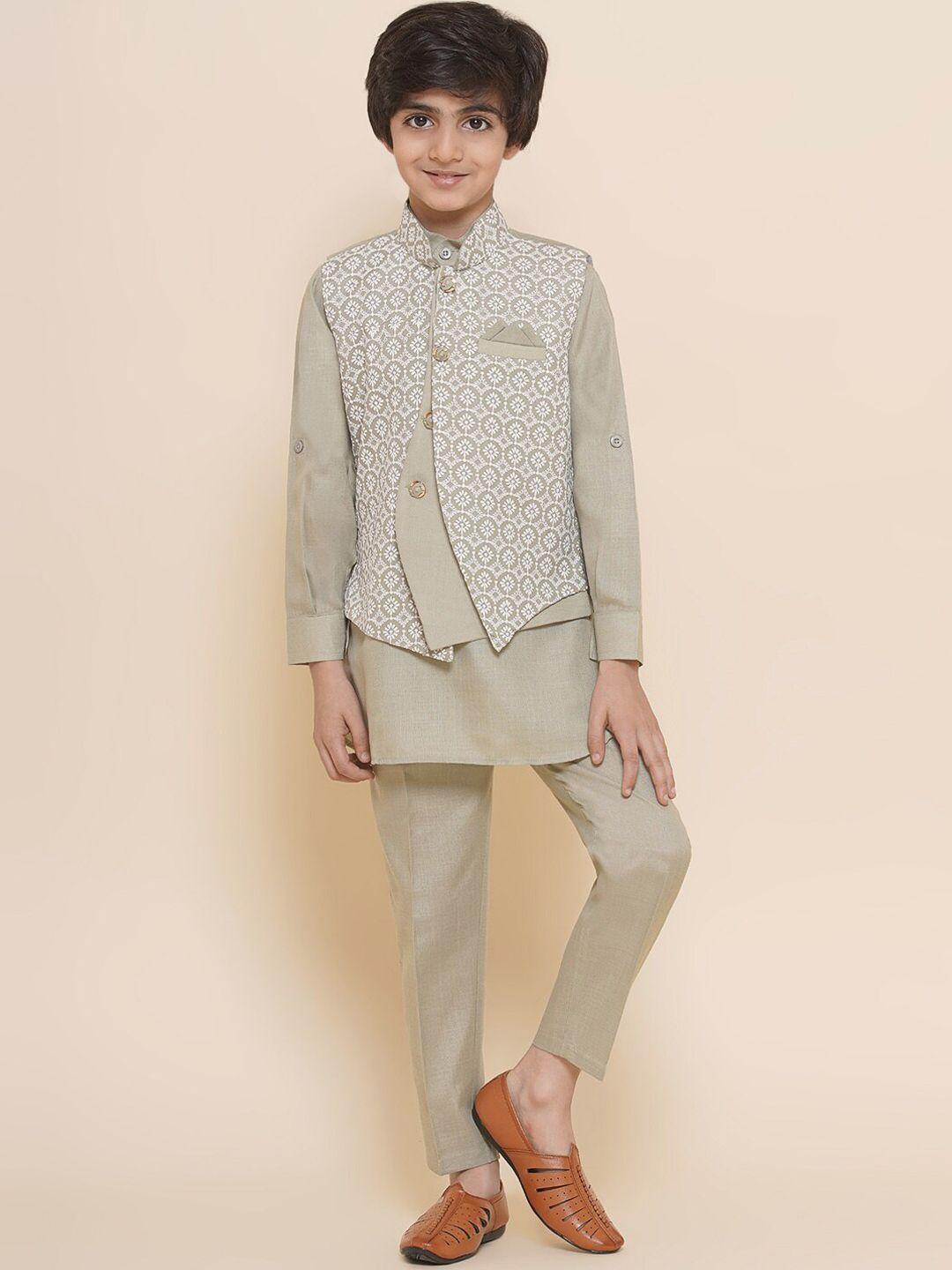 aj dezines boys mandarin collar pure cotton kurta with trousers & nehru jacket